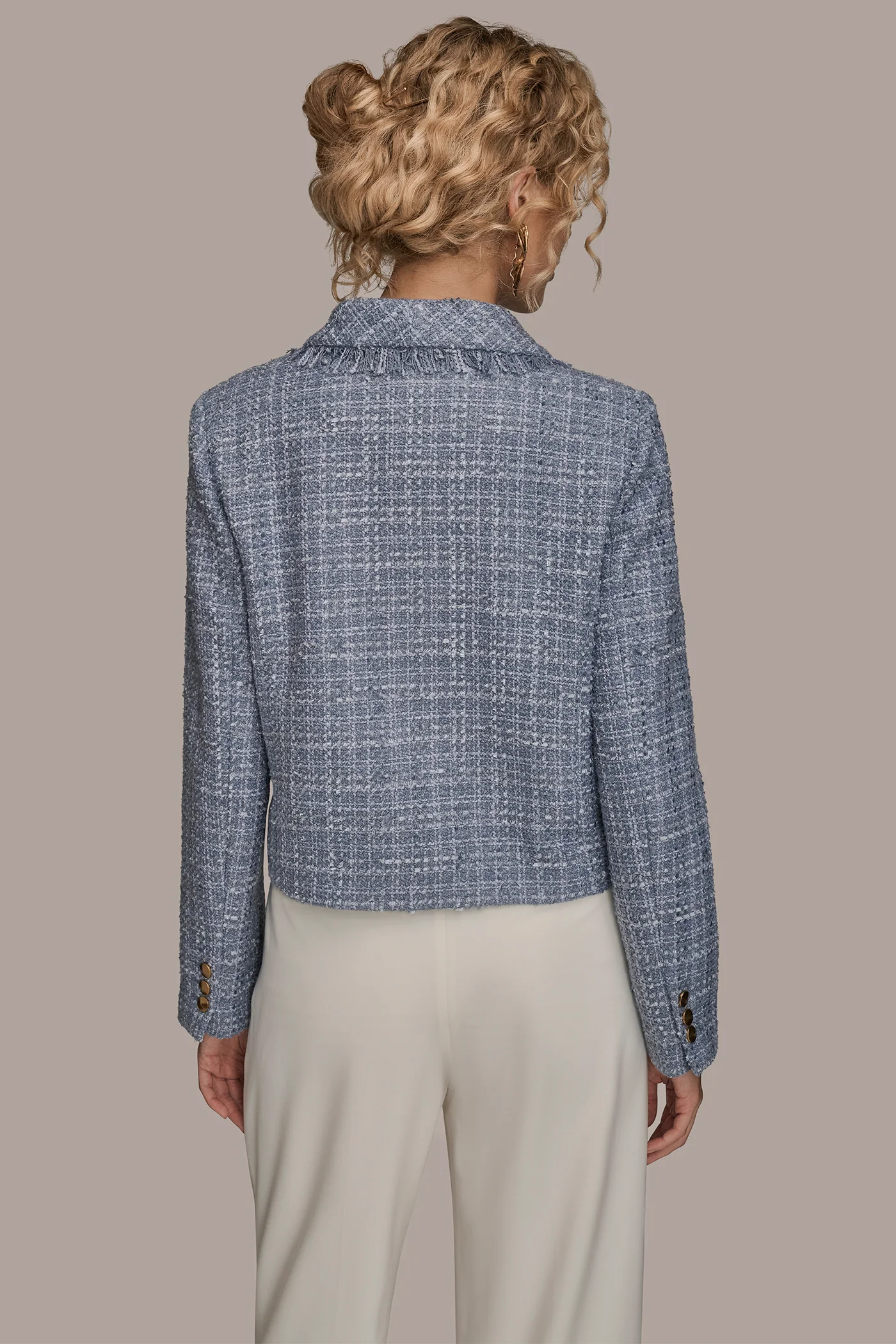CROPPED DOUBLE-BREASTED FRINGED TWEED JACKET - VXVOV