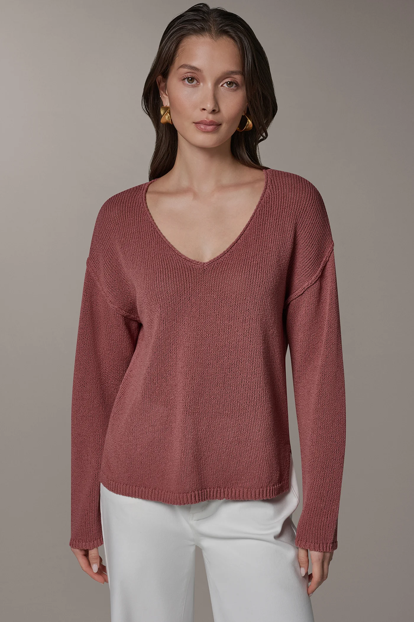 LONG SLEEVE ROLLED V-NECK SWEATER - VXVOV