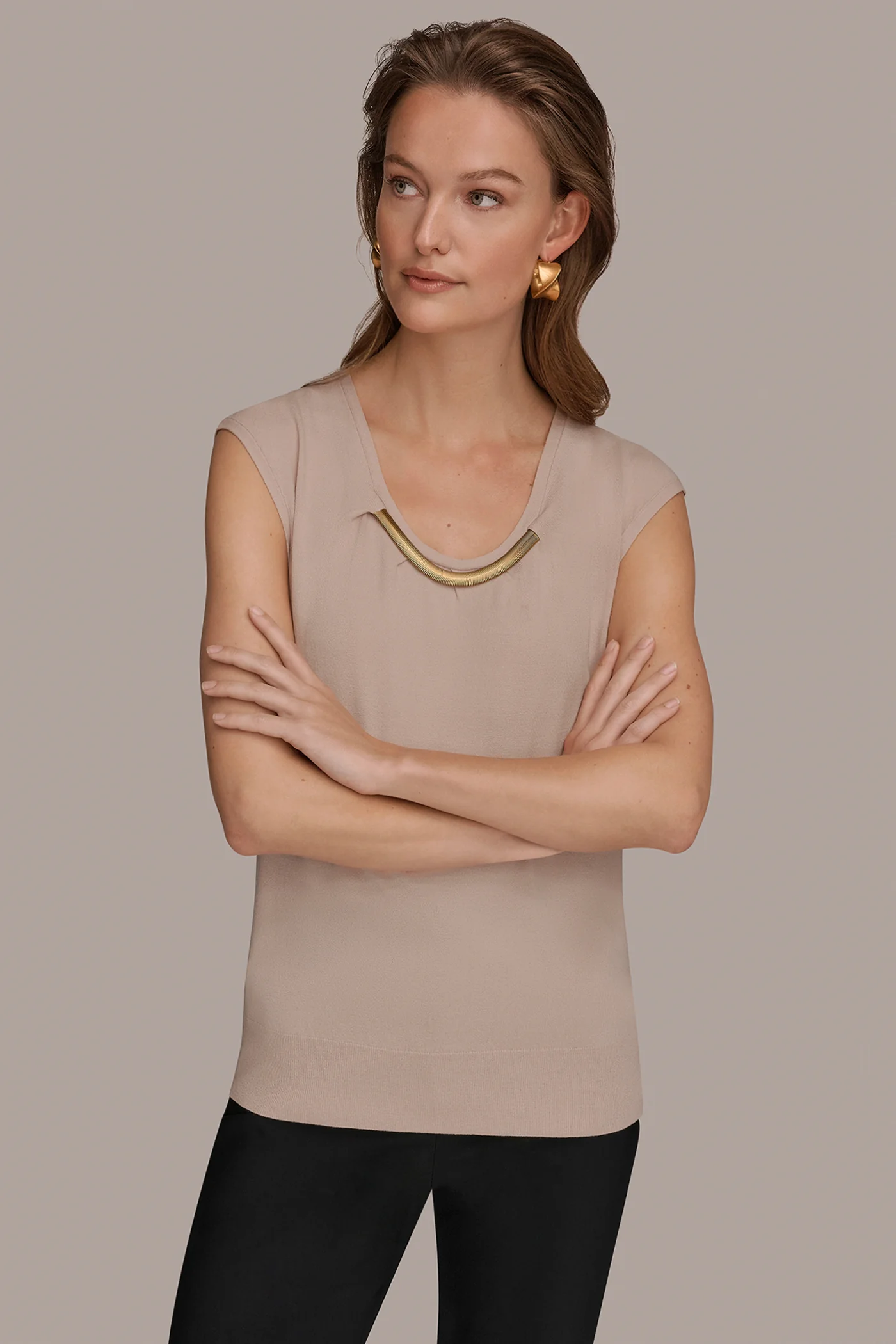 CAP SLEEVE METALLIC TRIM SWEATER - VXVOV