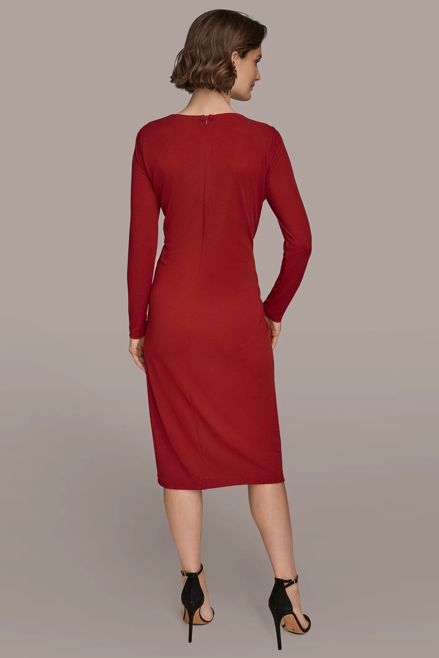 LONG SLEEVE CREW-NECK ASYMMETRIC SHEATH DRESS - VXVOV