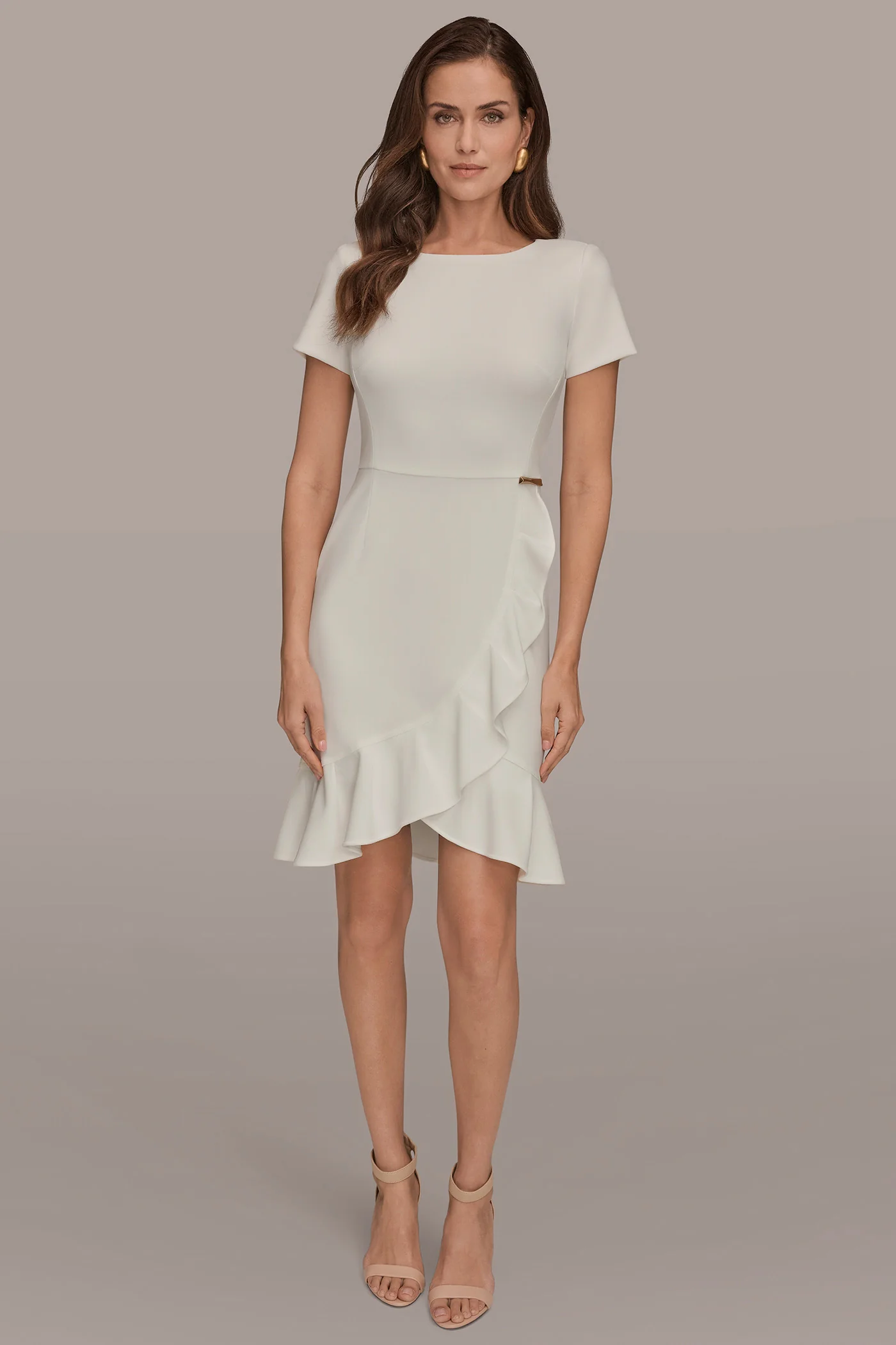 SHORT SLEEVE RUFFLE SHEATH DRESS - VXVOV
