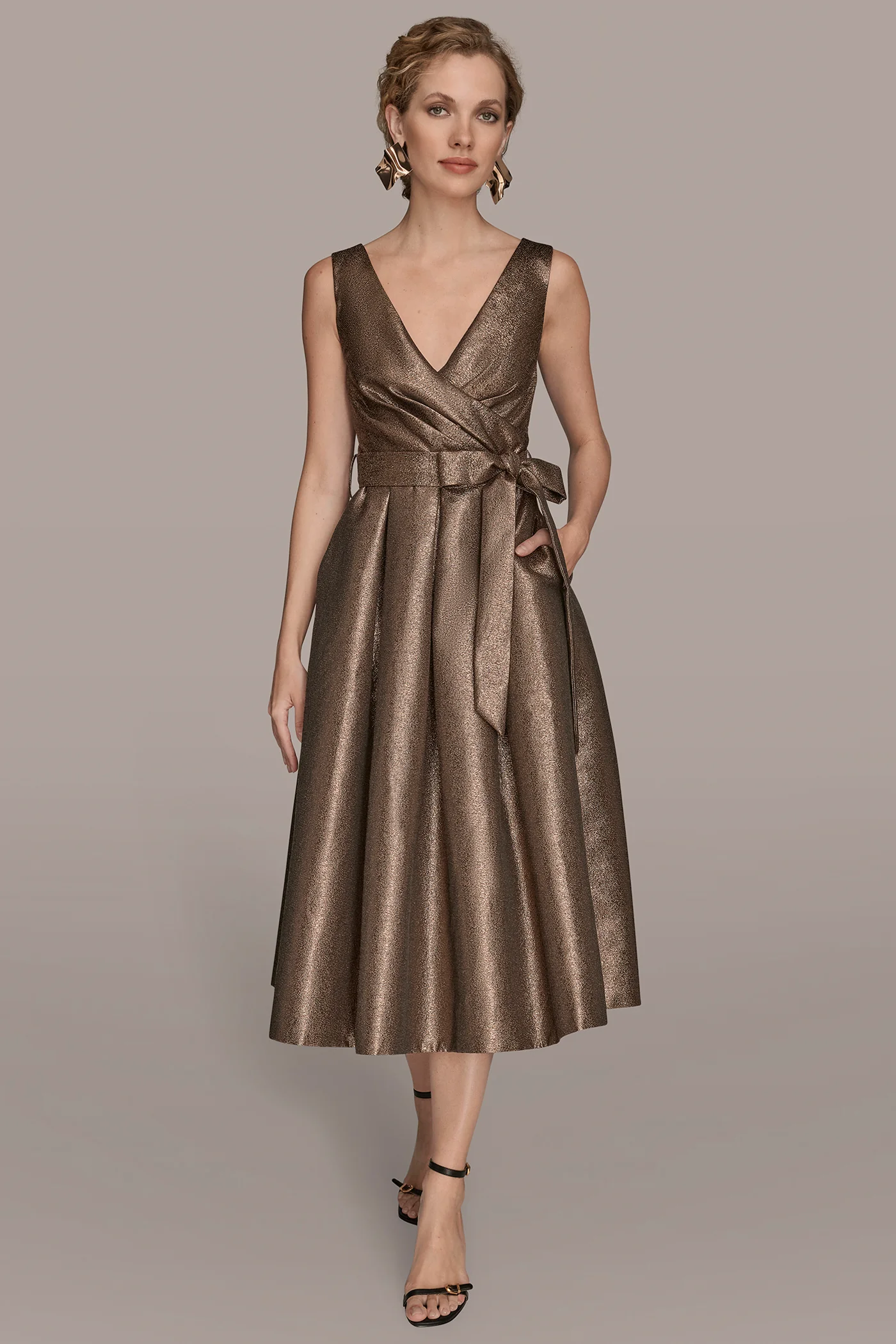 SLEEVELESS WRAP BROCADE MIDI GOWN - VXVOV