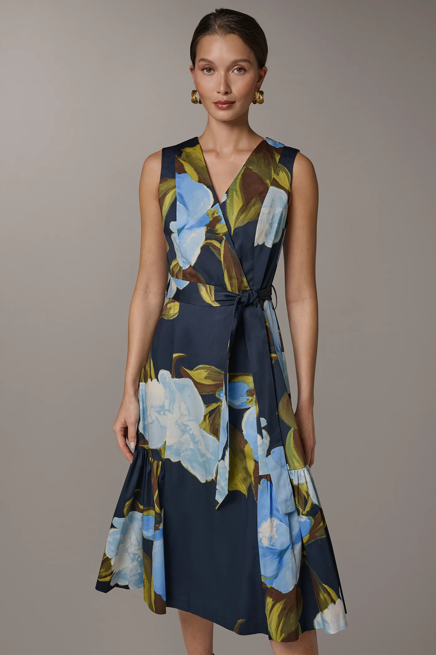 SLEEVELESS WRAP-EFFECT MIDI DRESS - VXVOV