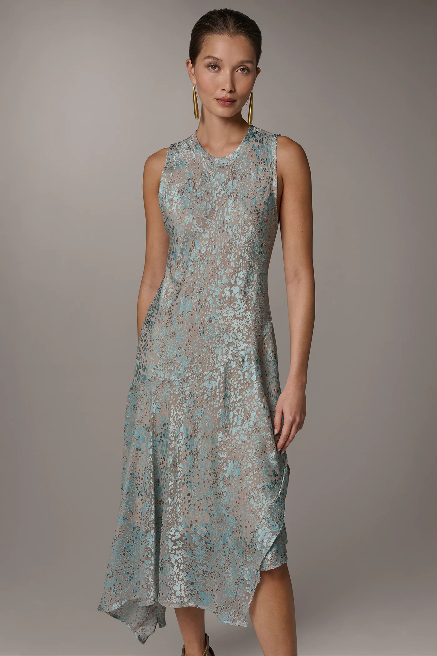 ASYMMETRIC BURNOUT MIDI FIT AND FLARE DRESS - VXVOV