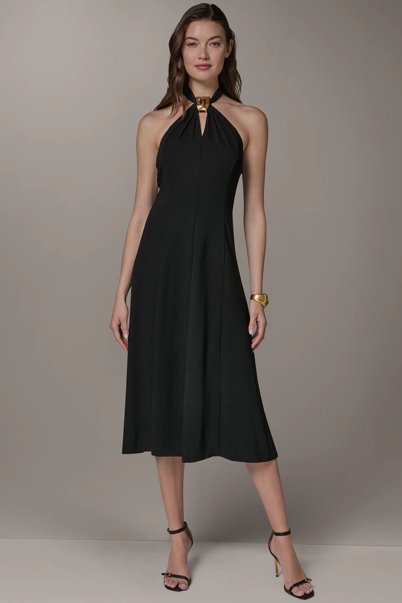 SLEEVELESS MIDI A-LINE HALTER DRESS - VXVOV