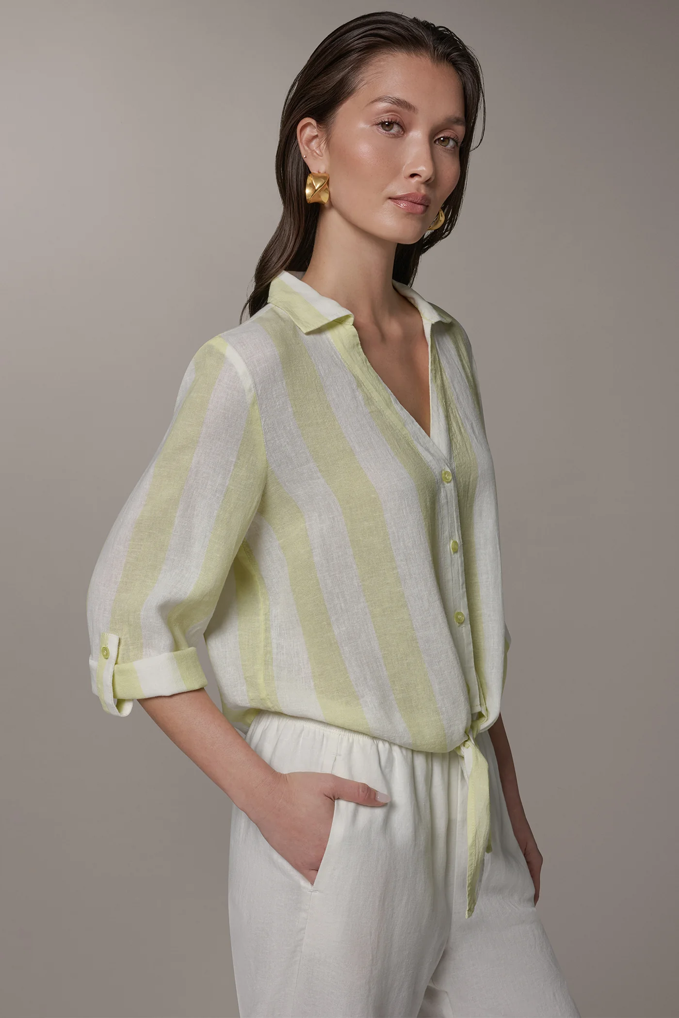 LONG SLEEVE TIE-FRONT BLOUSE - VXVOV