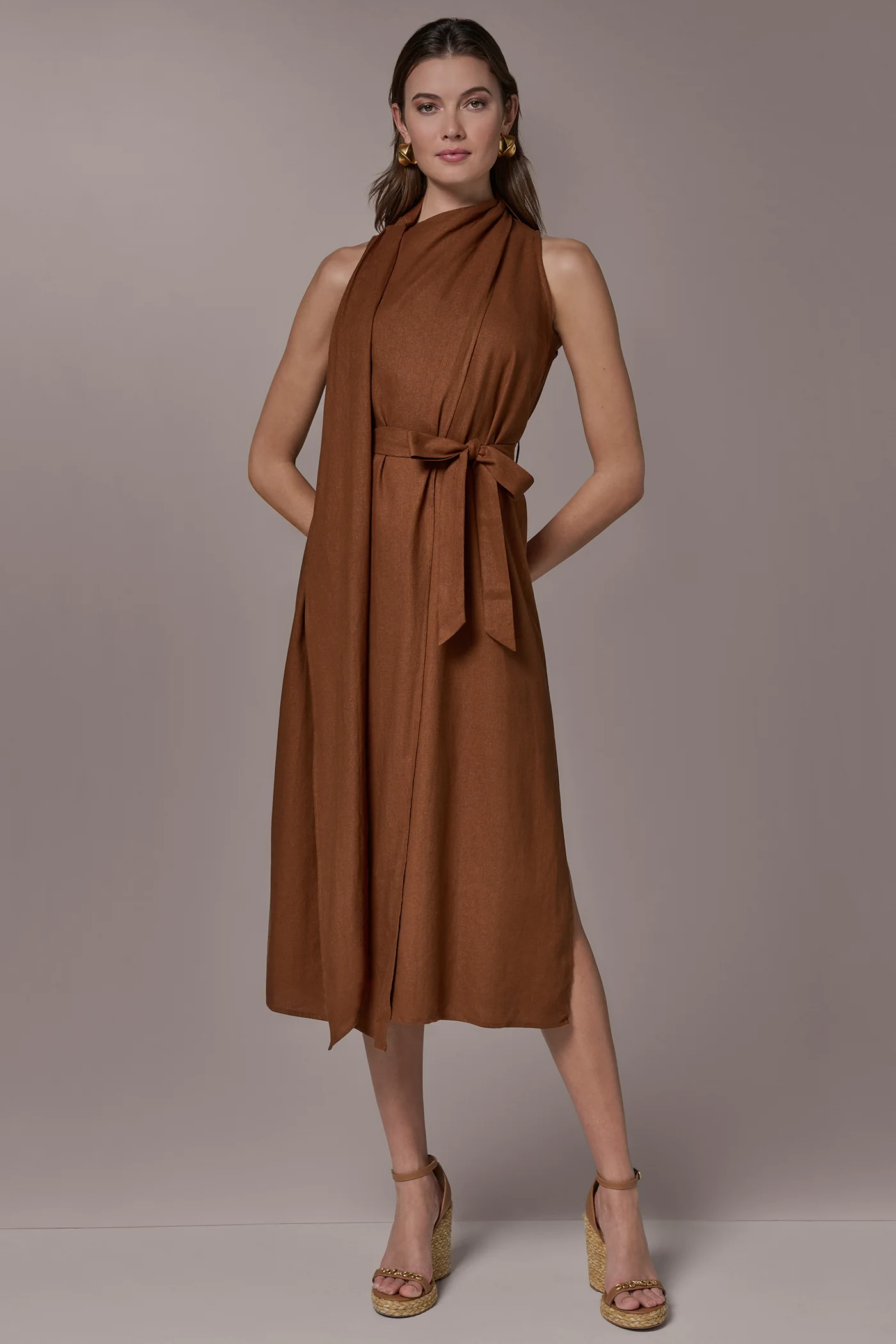 SLEEVELESS SCARF MIDI A-LINE DRESS - VXVOV