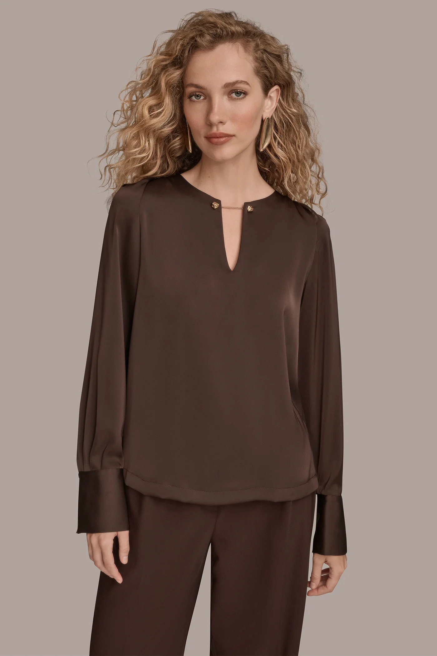 SATIN LONG SLEEVE KEYHOLE TOP - VXVOV