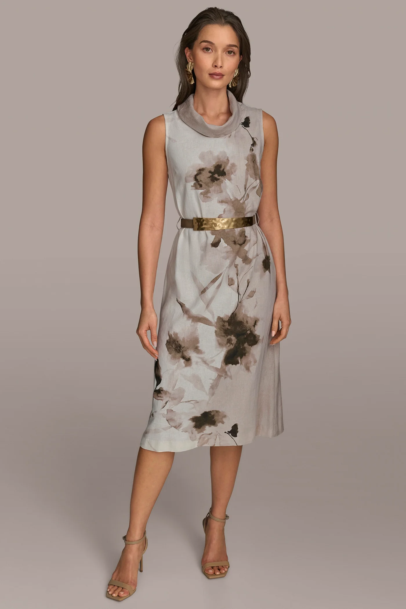 FLORAL SLEEVELESS MOCK-NECK SHEATH DRESS - VXVOV