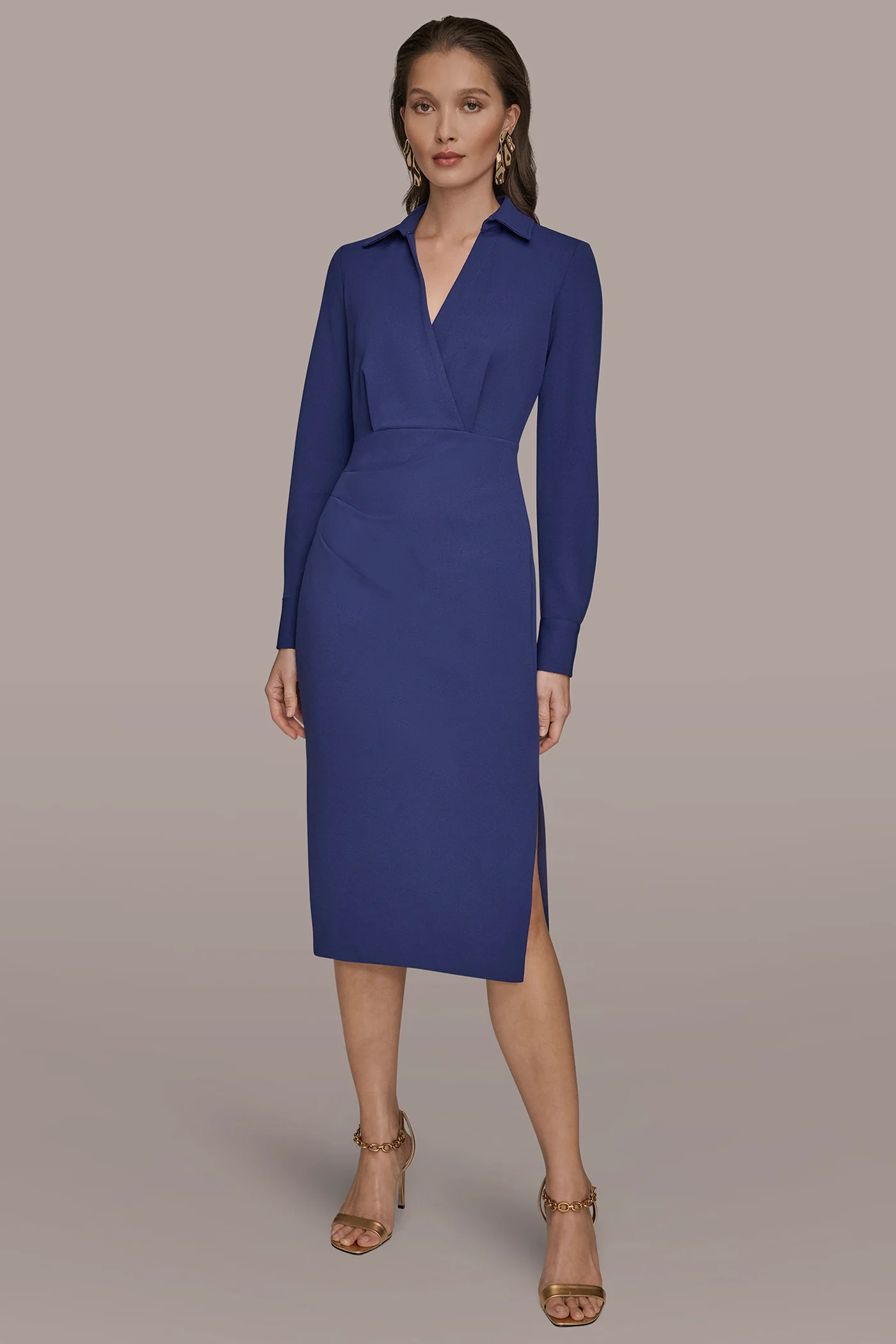 LONG SLEEVE WRAP MIDI SHIRT DRESS - VXVOV