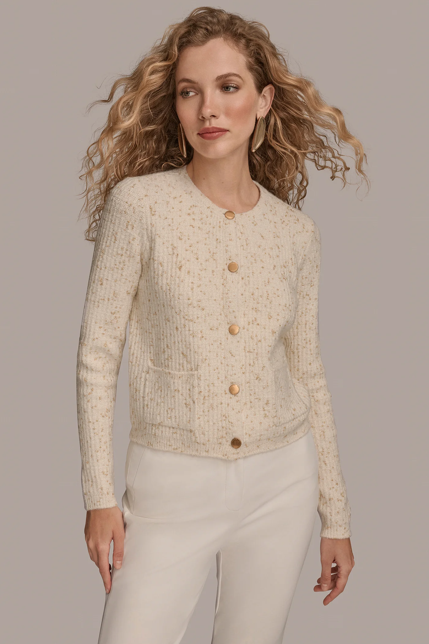 LONG SLEEVE METALLIC SPECKLED CARDIGAN - VXVOV