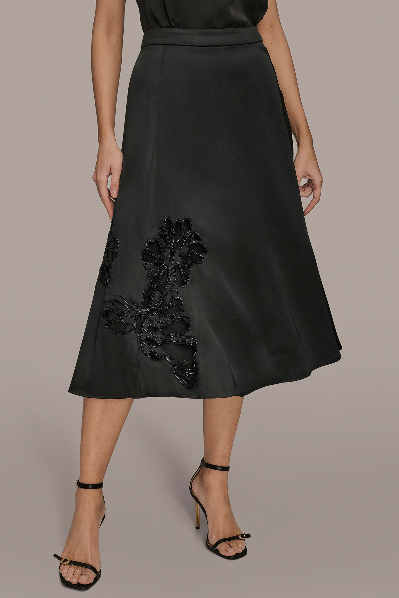 FLORAL-SEQUINED SATIN MIDI SKIRT - VXVOV