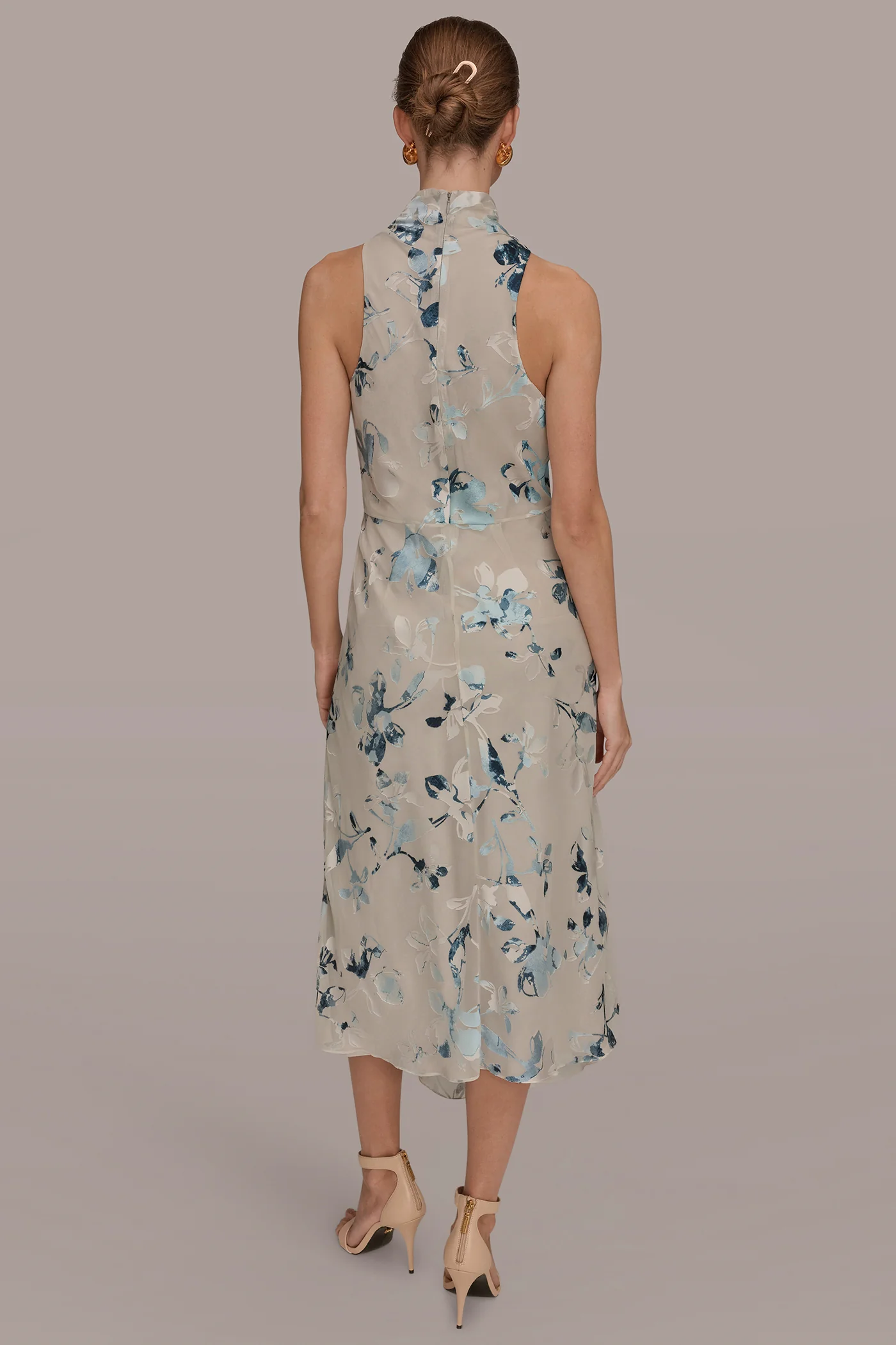 FLORAL BURNOUT MIDI A-LINE DRESS - VXVOV