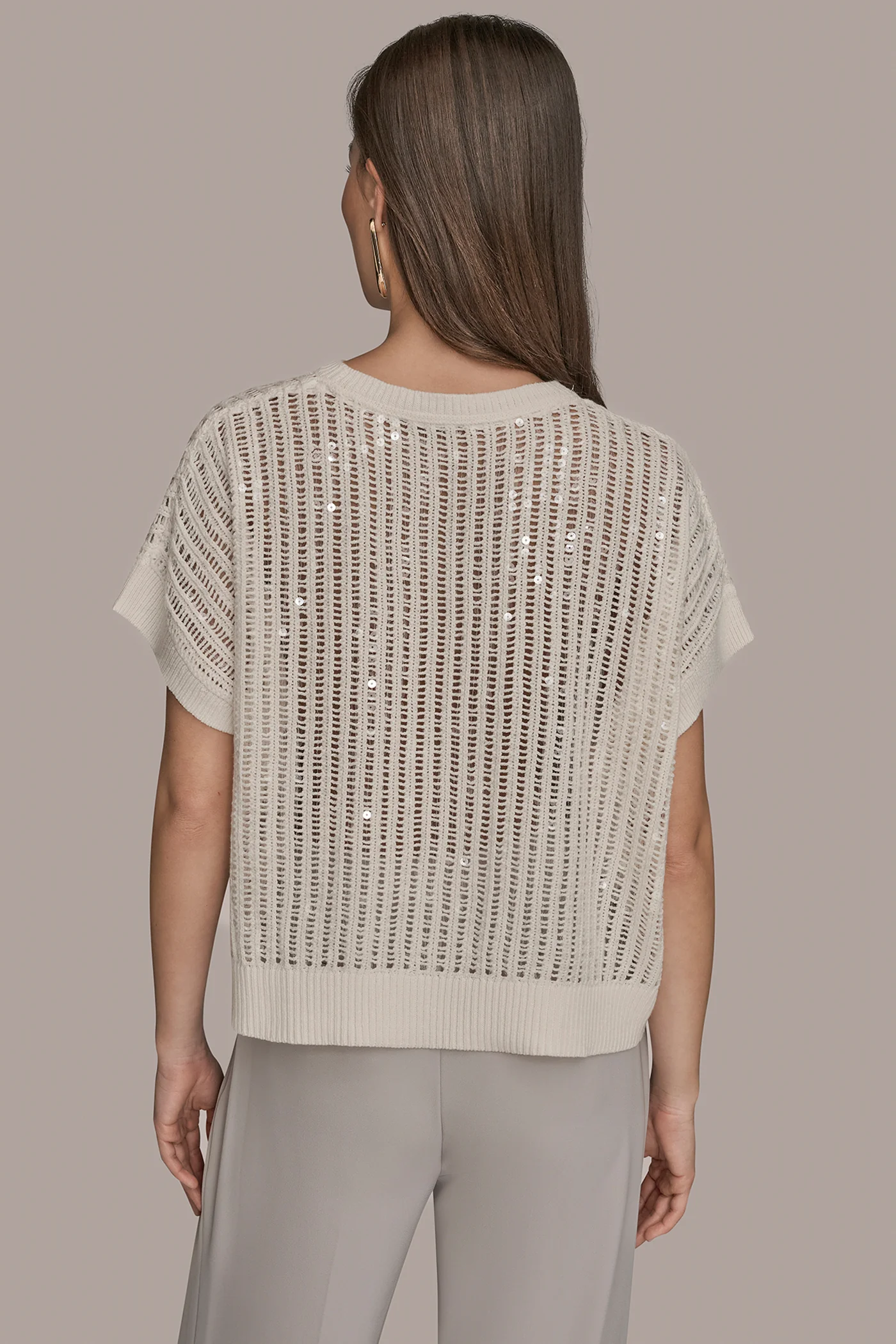 COTTON-BLEND SEQUIN OPEN-KNIT SWEATER - VXVOV