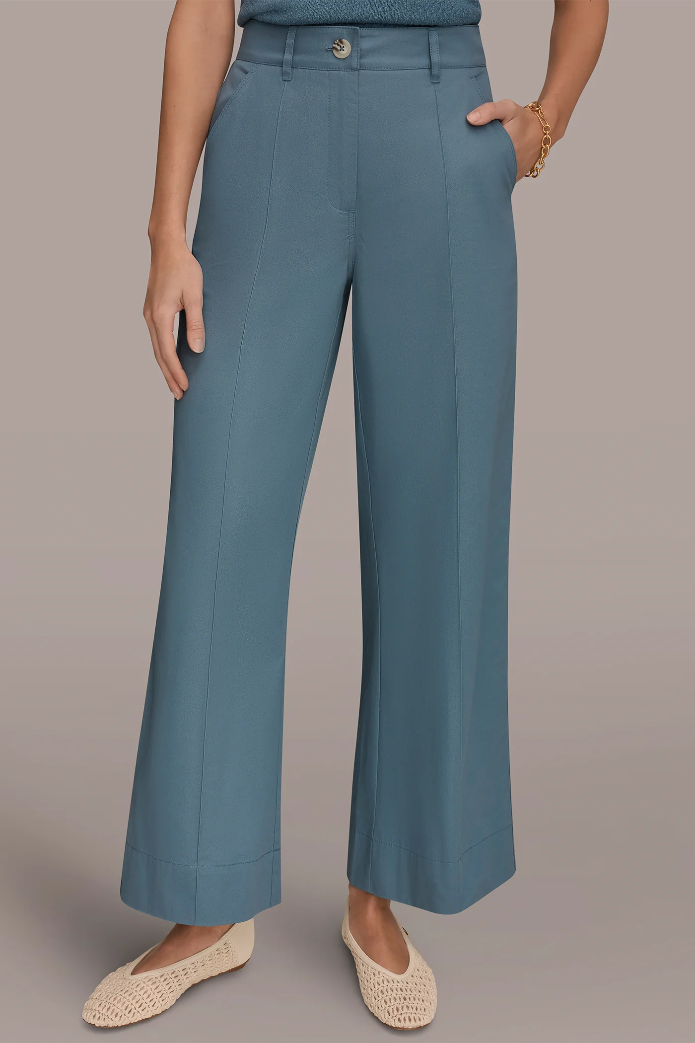 COTTON HIGH-RISE PINTUCKED WIDE-LEG TROUSER - VXVOV