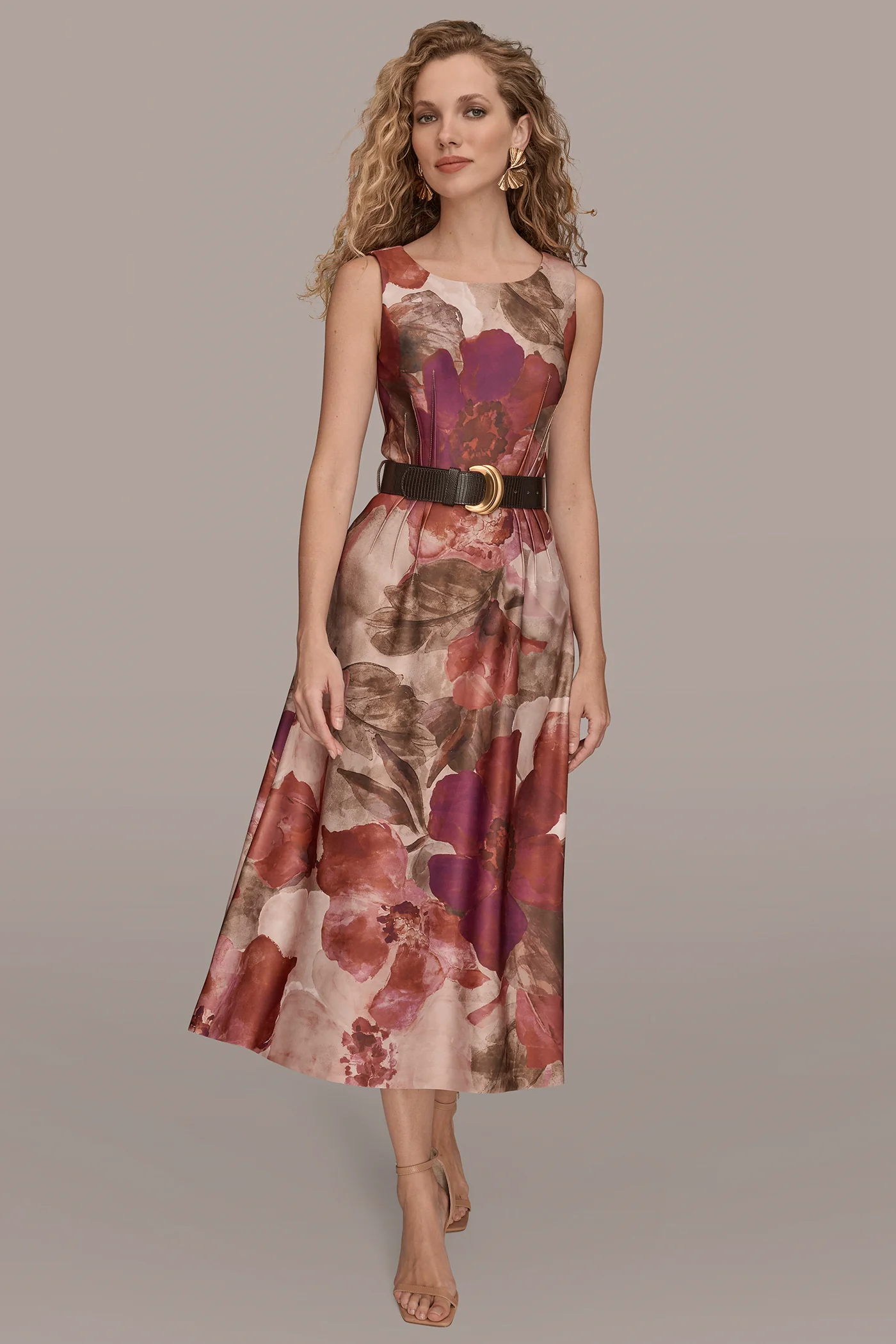 SLEEVELESS CREW-NECK FLORAL MIDI DRESS - VXVOV