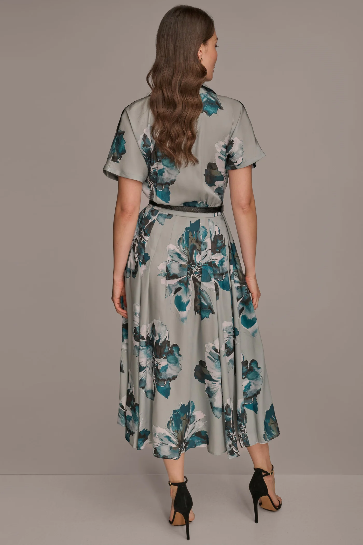 SHORT SLEEVE FLORAL MIDI SHIRT DRESS - VXVOV