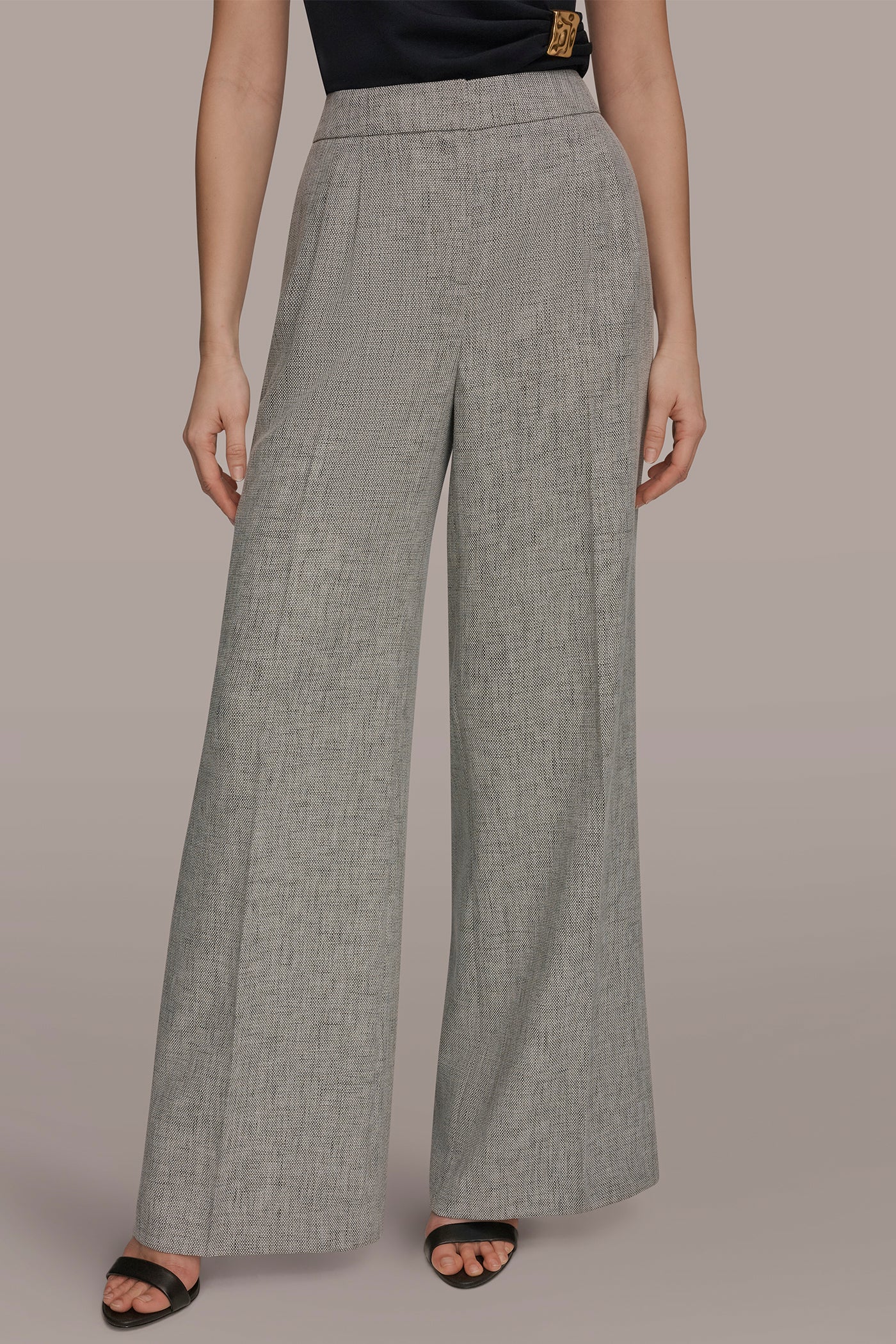 MID-RISE M  LANGE PLEATED WIDE-LEG SUIT PANT - VXVOV