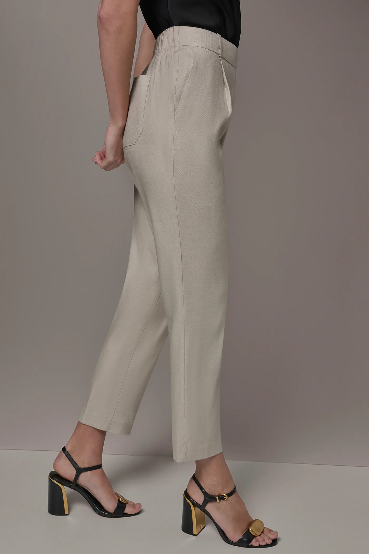 LINEN-BLEND PLEATED STRAIGHT ANKLE PANT - VXVOV