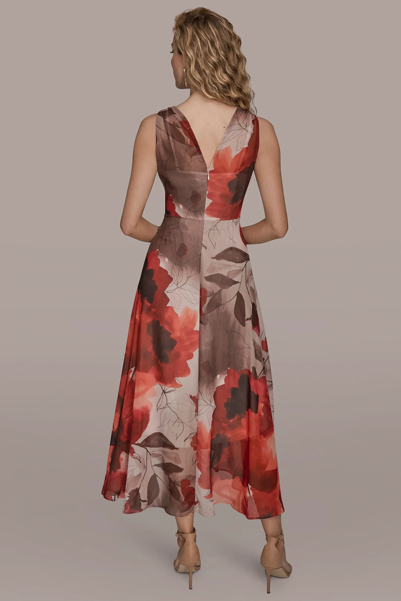 FLORAL CHIFFON WRAP MIDI DRESS - VXVOV