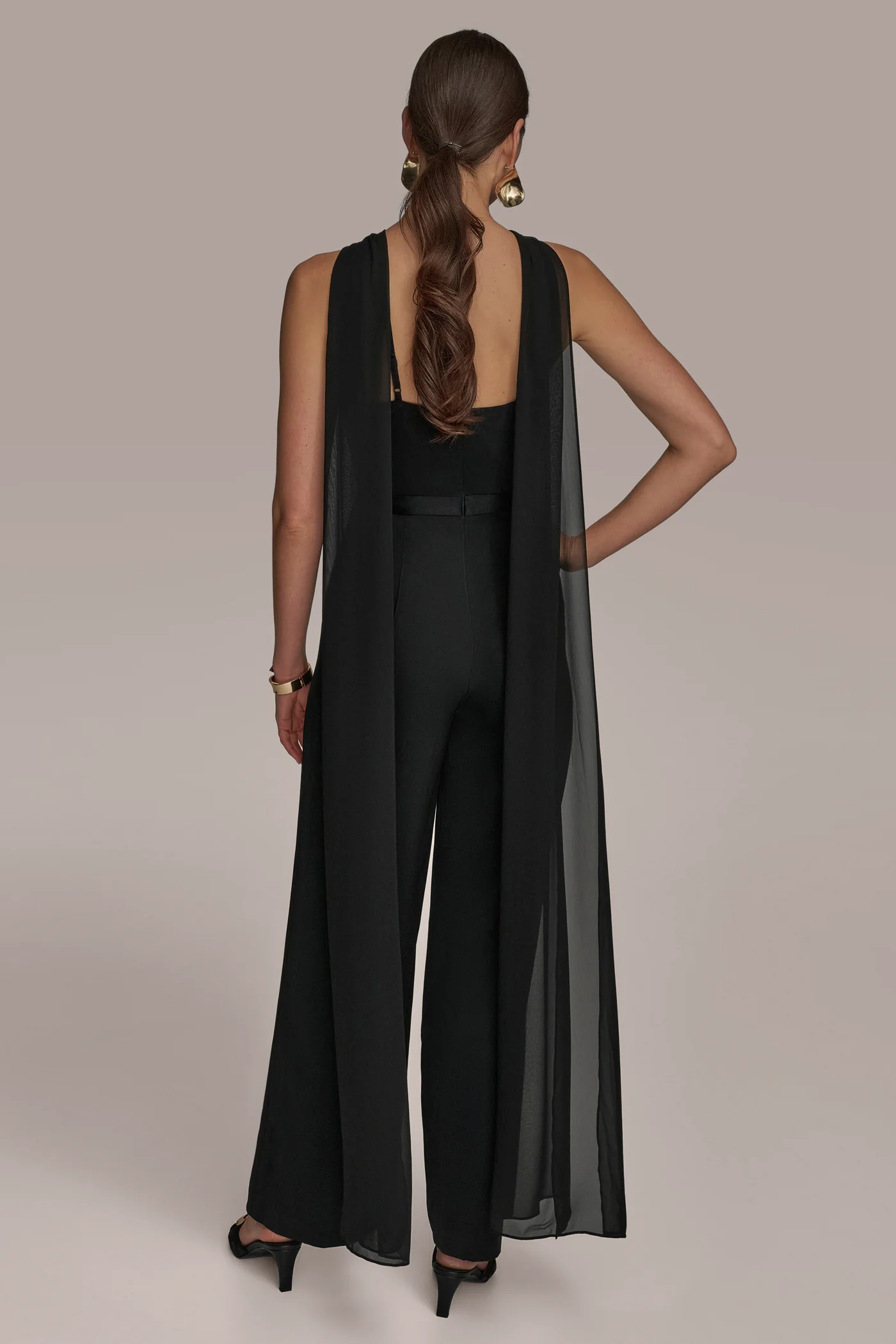 SATIN CAPE-BACK HALTER JUMPSUIT - VXVOV