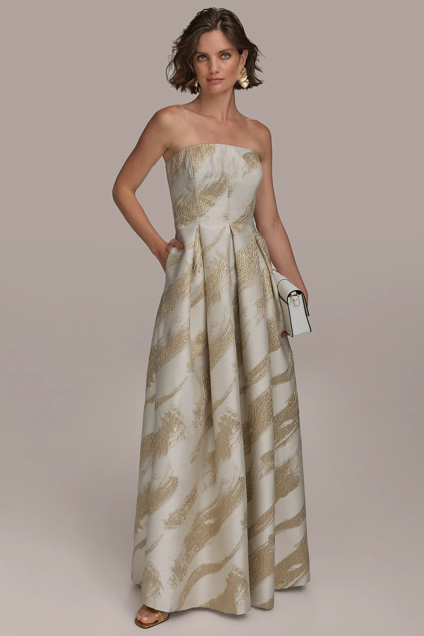 STRAPLESS METALLIC JACQUARD BALL GOWN - VXVOV