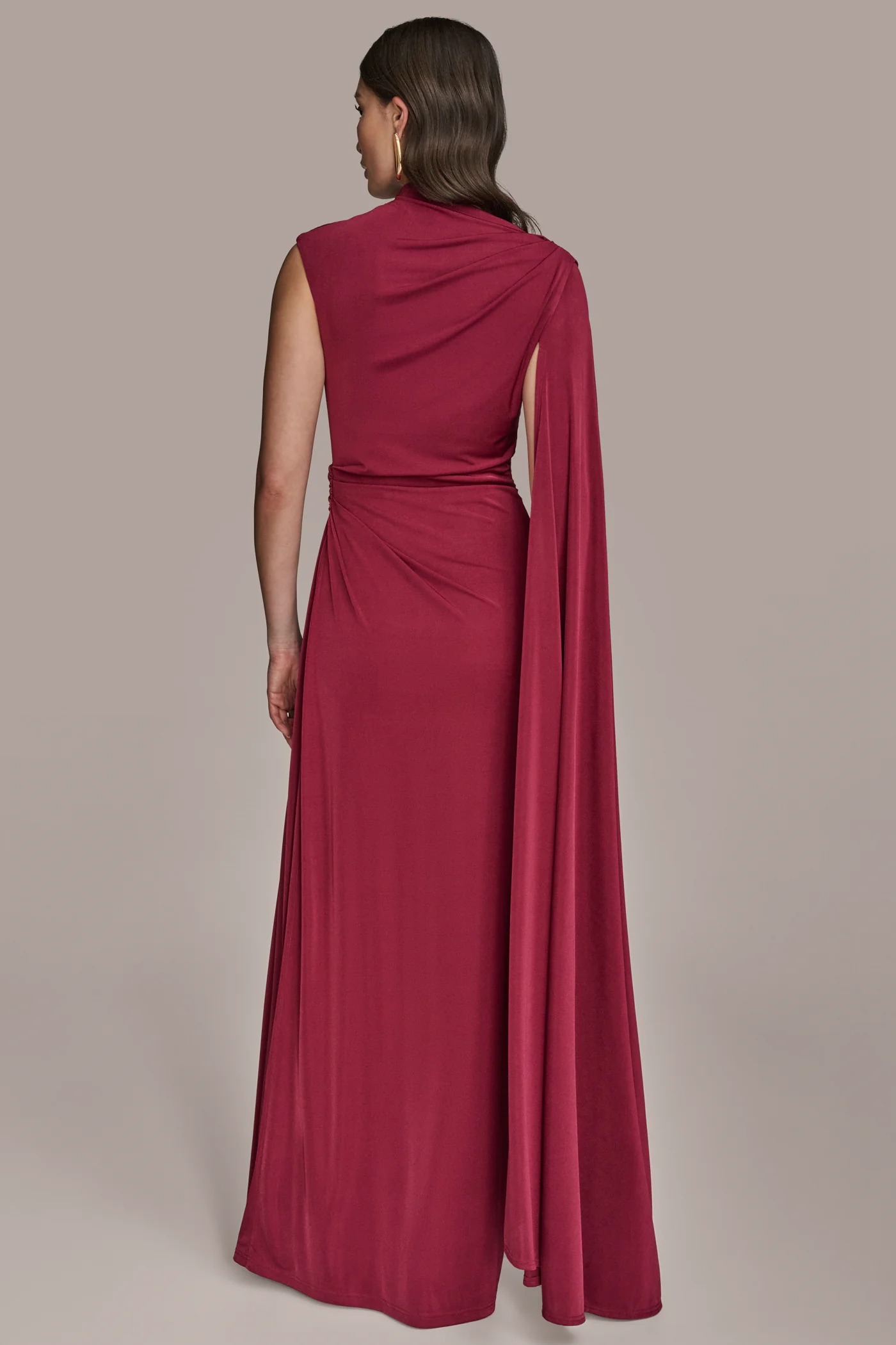 CAPE-SLEEVE MOCK-NECK GOWN - VXVOV