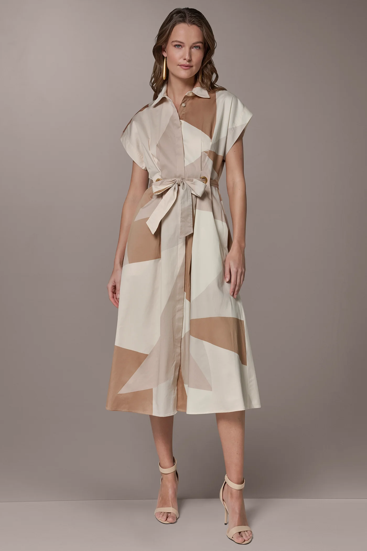 COTTON-SATEEN PRINTED MIDI SHIRT DRESS - VXVOV