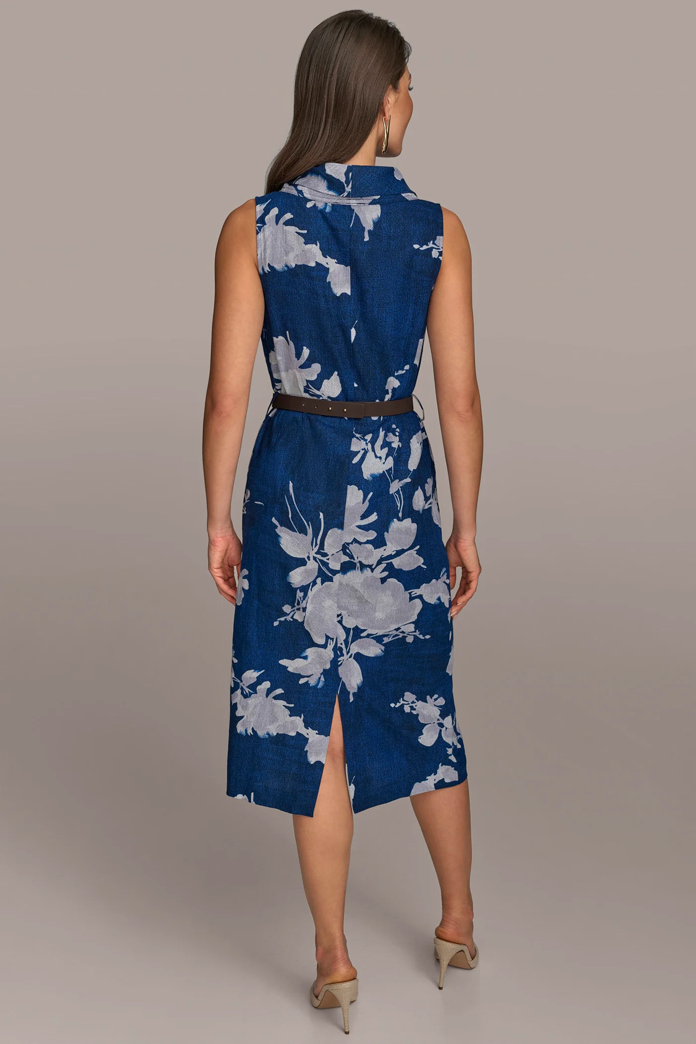LINEN-BLEND FLORAL MIDI SHEATH DRESS - VXVOV