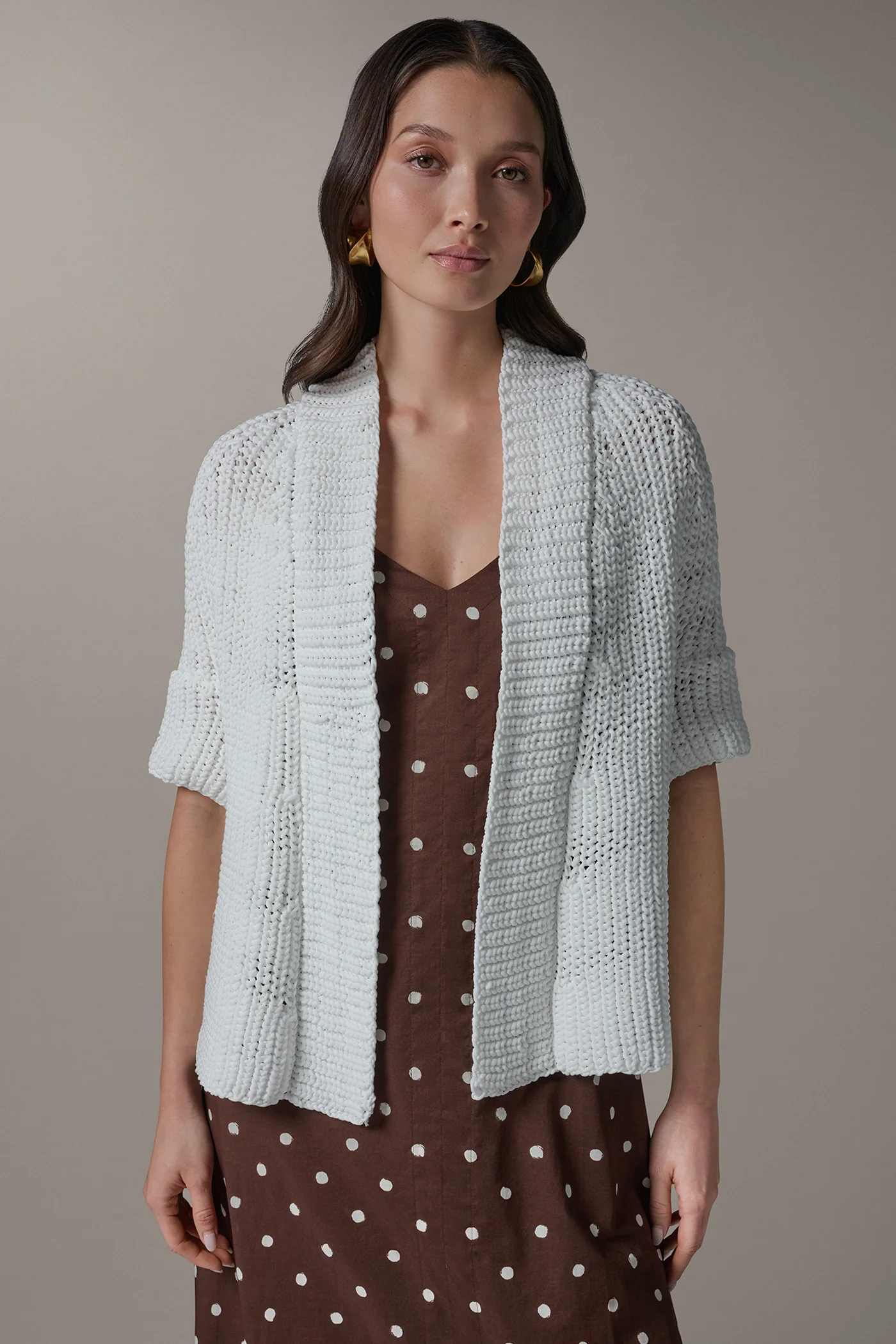 DROP SHOULDER SHORT SLEEVE CARDIGAN - VXVOV