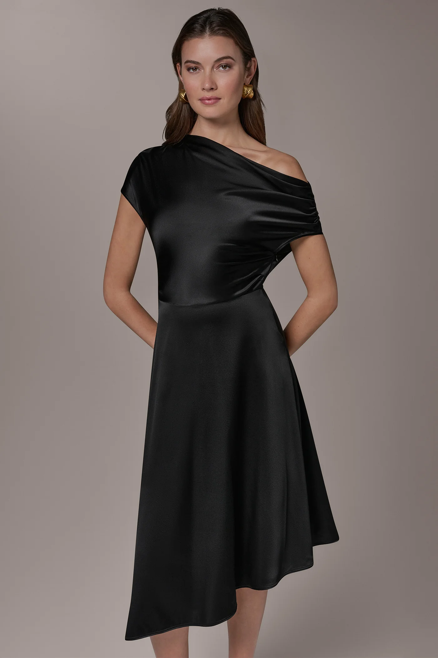 SILK-CHARMEUSE MIDI A-LINE DRESS - VXVOV