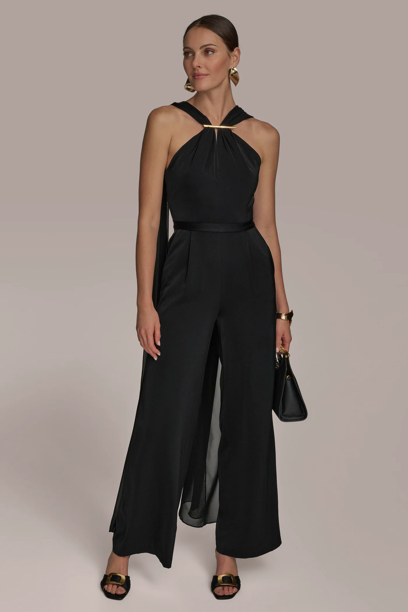 SATIN CAPE-BACK HALTER JUMPSUIT - VXVOV
