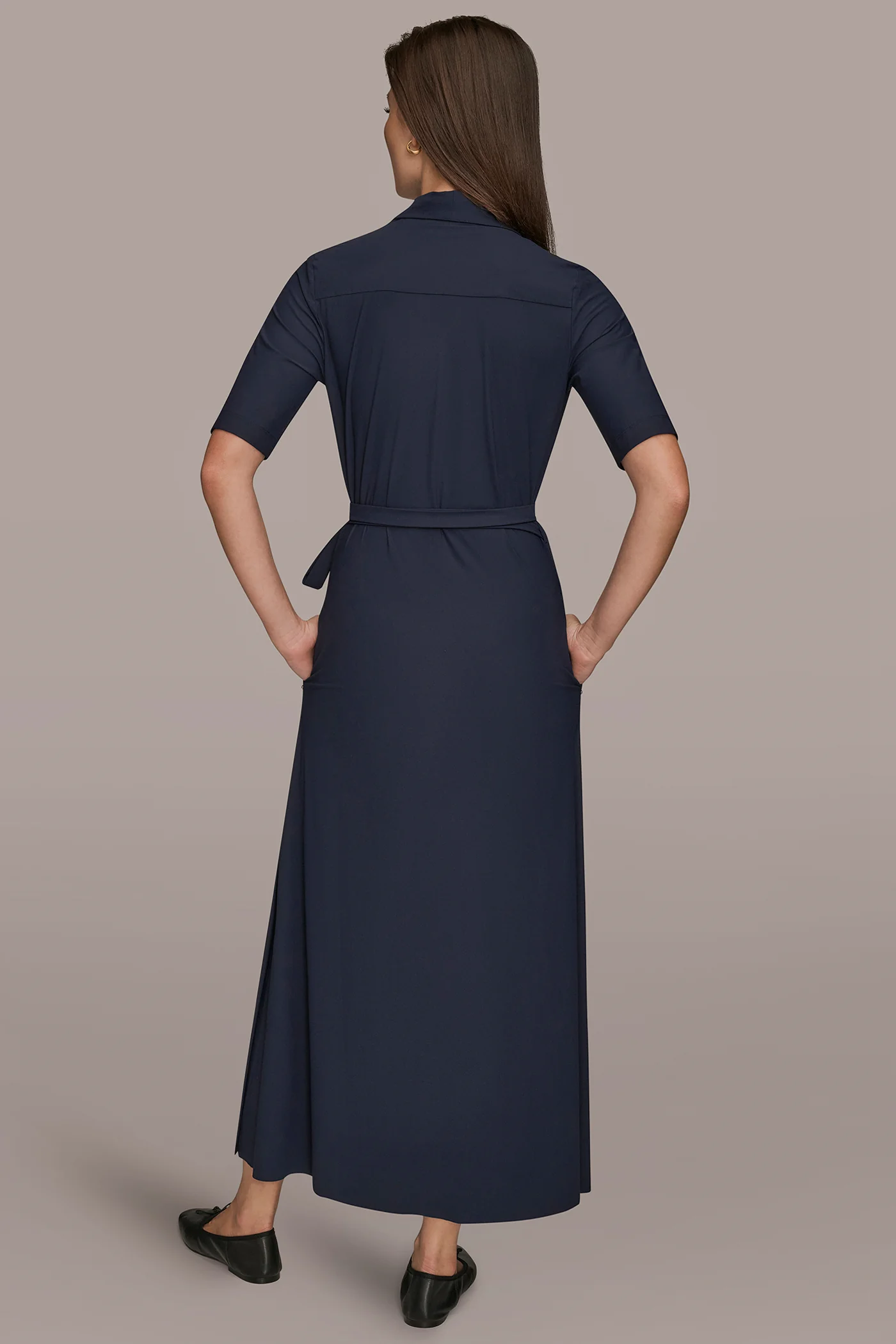 ELBOW-SLEEVE MIDI WRAP DRESS - VXVOV