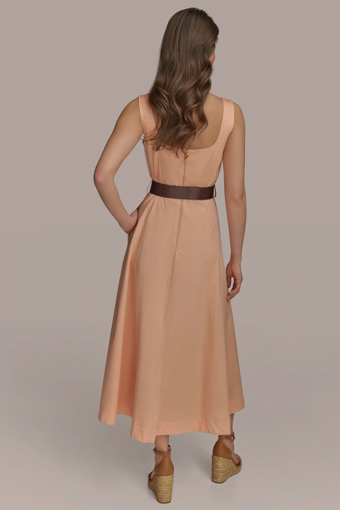 COTTON SLEEVELESS SQUARE-NECK MIDI DRESS - VXVOV