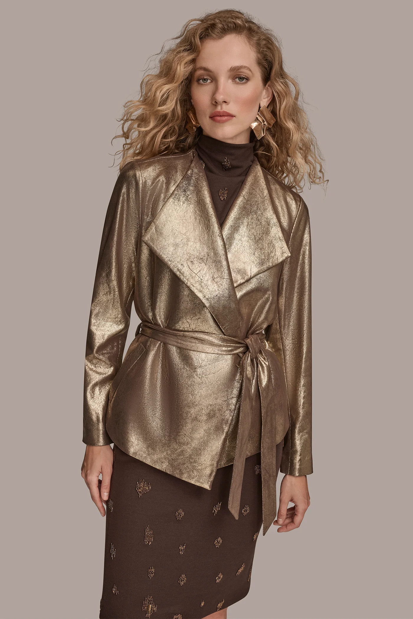 BELTED METALLIC FLYAWAY JACKET - VXVOV
