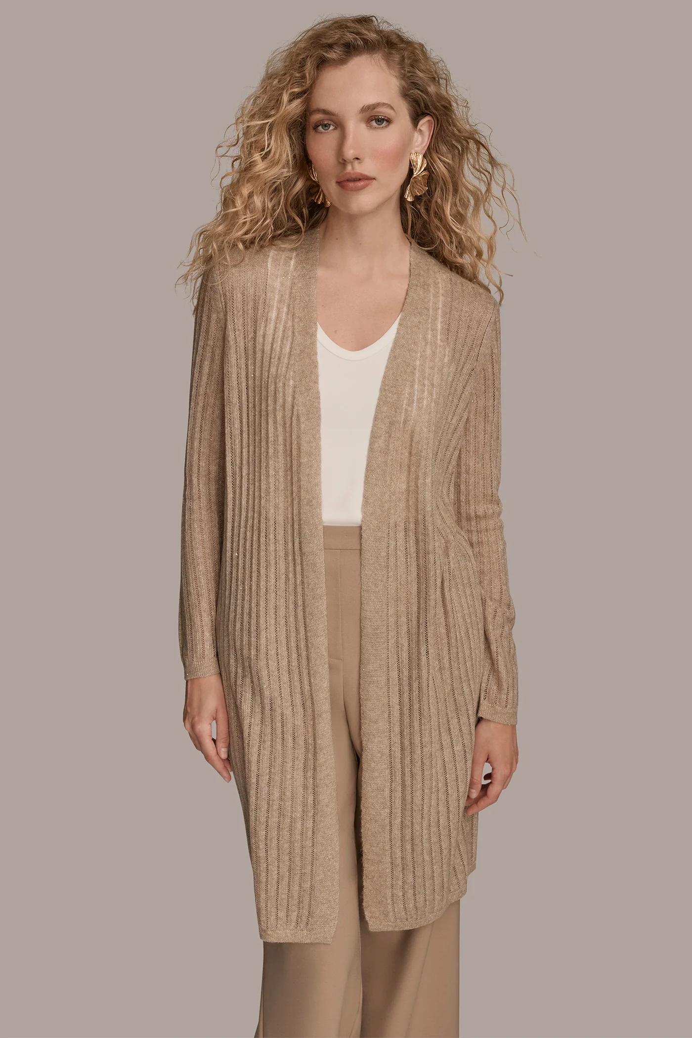 LONG METALLIC RIB-KNIT CARDIGAN - VXVOV