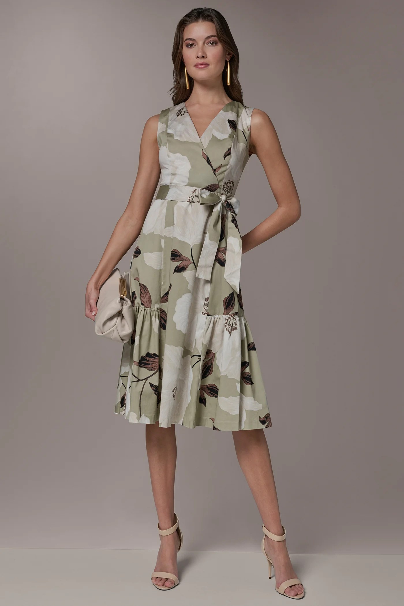 COTTON-SATEEN WRAP MIDI A-LINE DRESS - VXVOV
