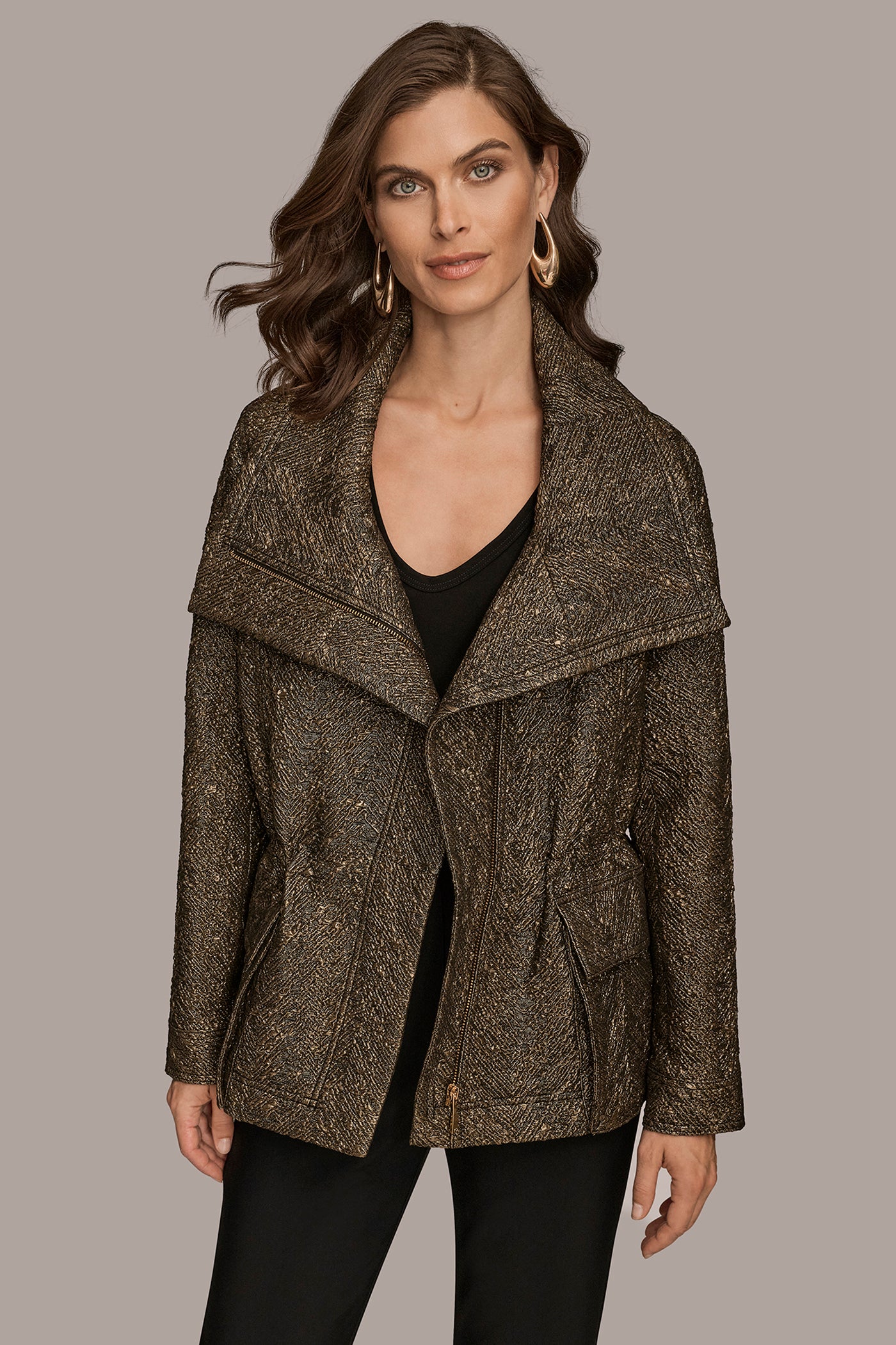 METALLIC HERRINGBONE JACQUARD JACKET - VXVOV
