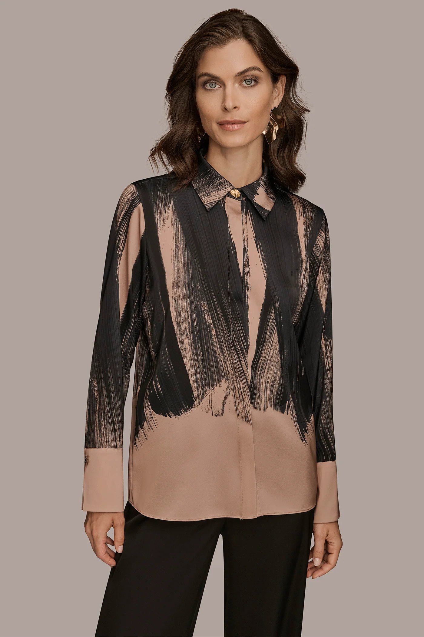 SATIN LONG SLEEVE PRINTED BLOUSE - VXVOV