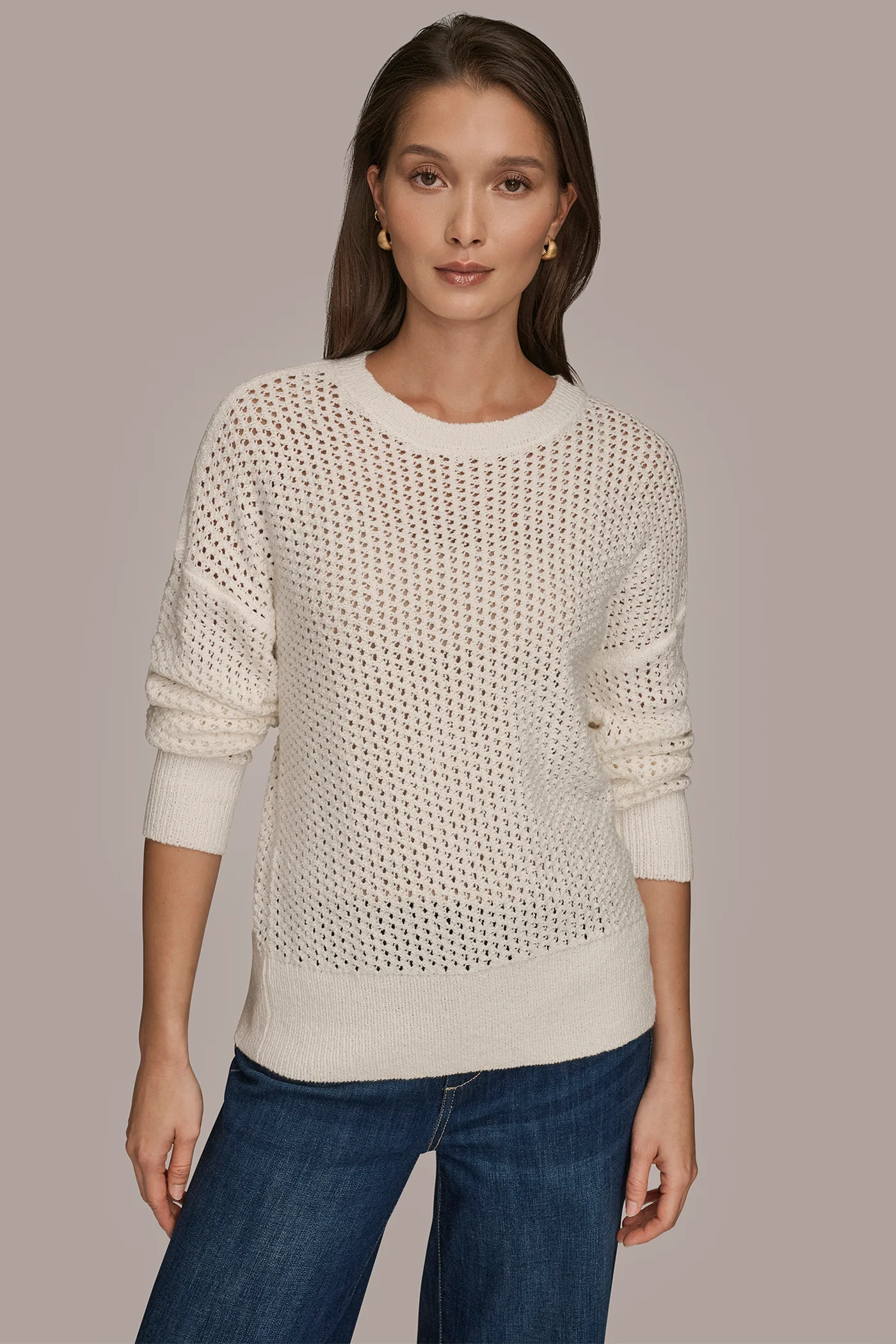 LONG SLEEVE OPEN STITCH SWEATER - VXVOV