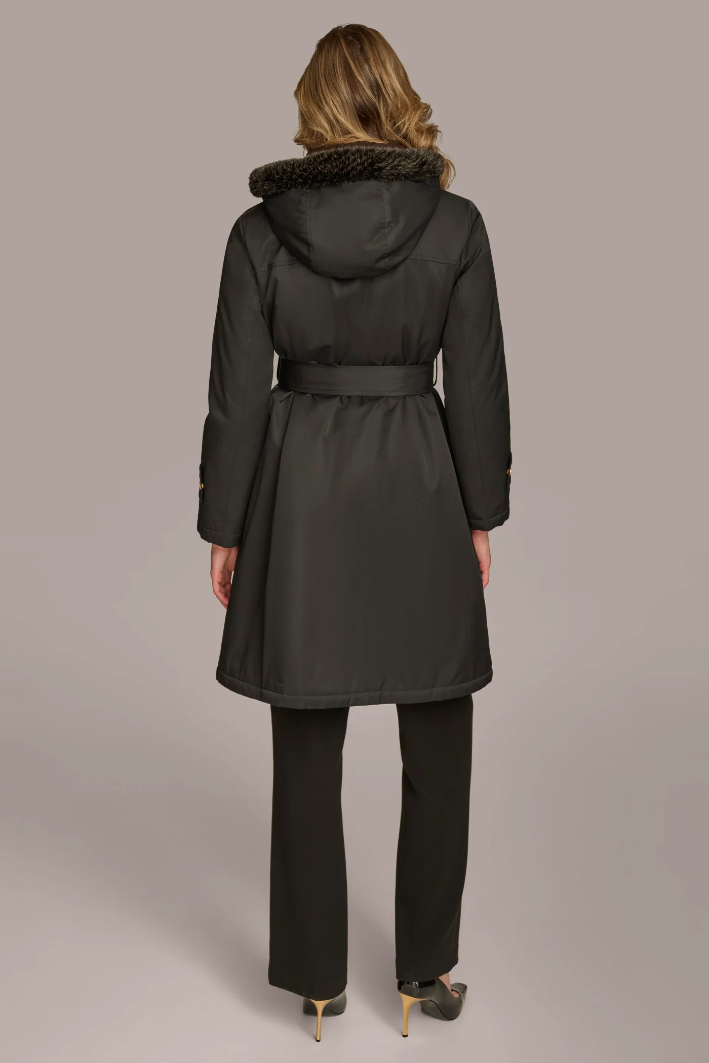 FAUX FUR TRIM LINED RAIN COAT - VXVOV