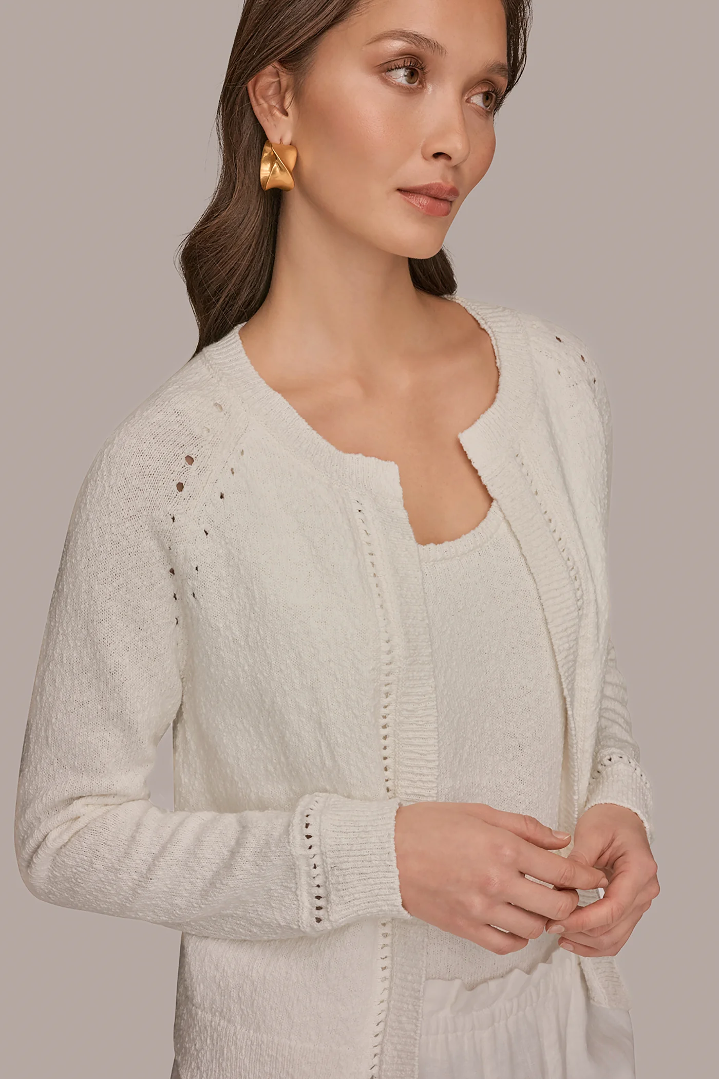 COTTON POINTELLE TRIM CARDIGAN - VXVOV
