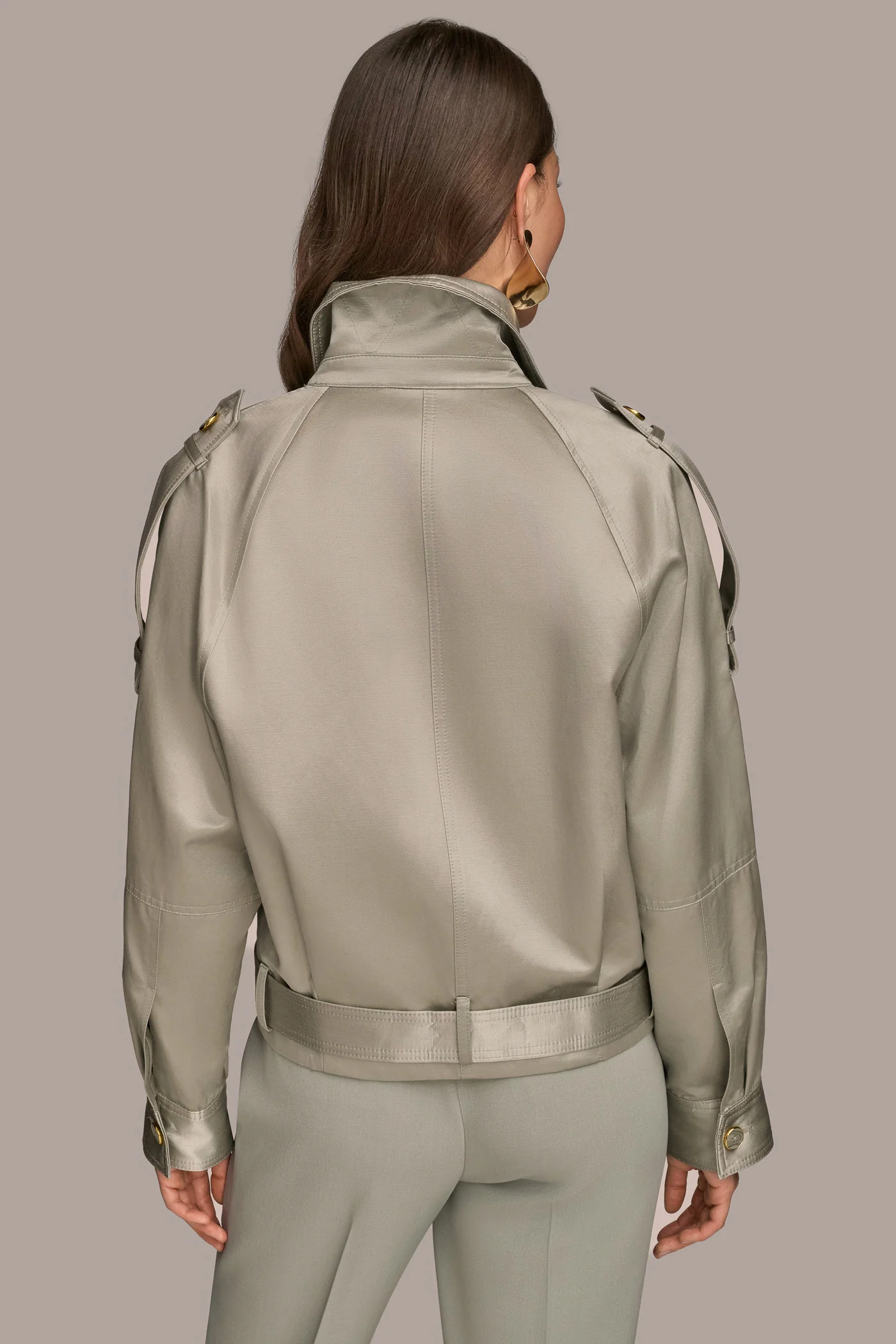BELTED SATIN BIKER JACKET - VXVOV