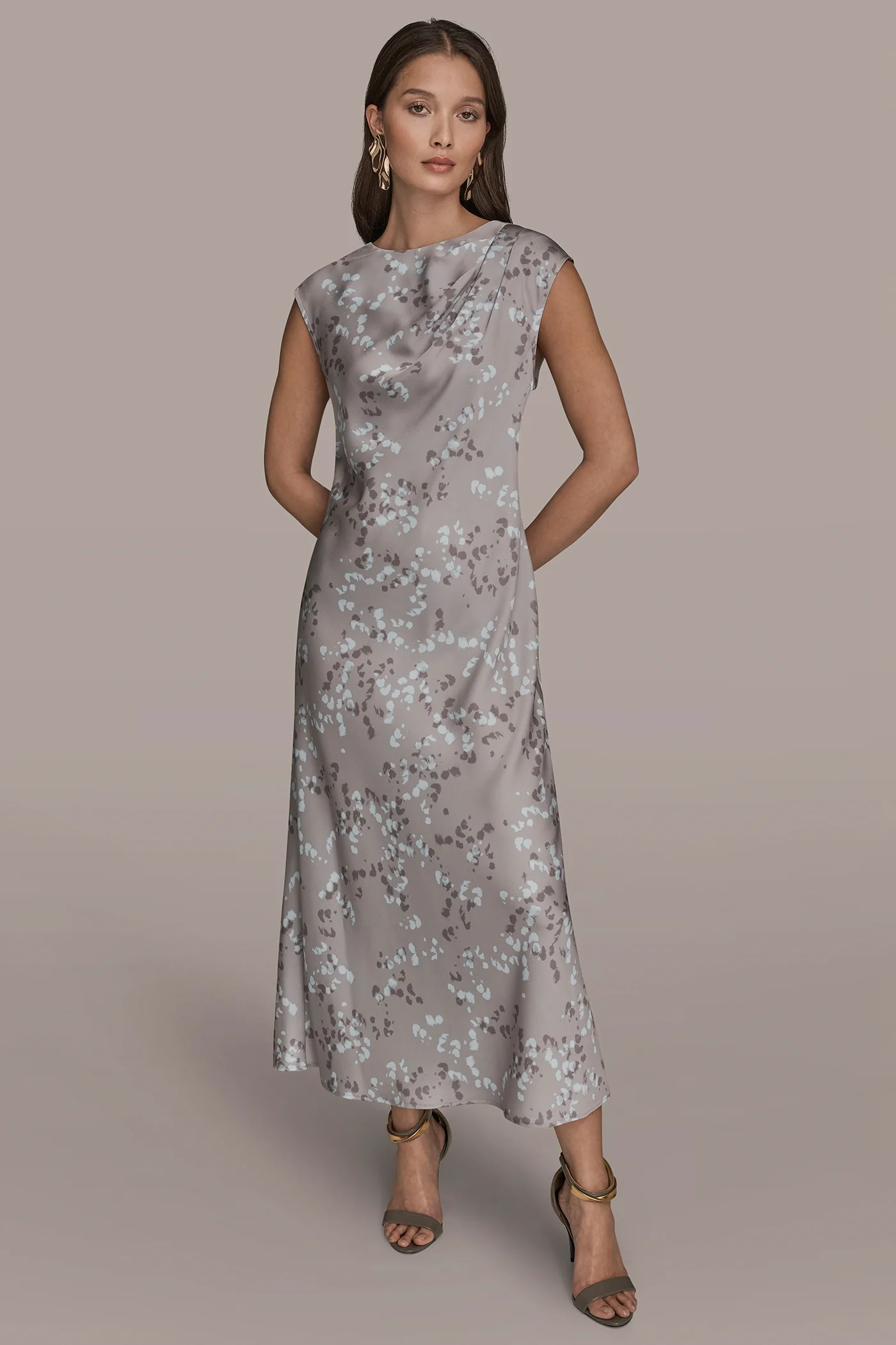 CAP SLEEVE V-NECK PRINTED MIDI DRESS - VXVOV