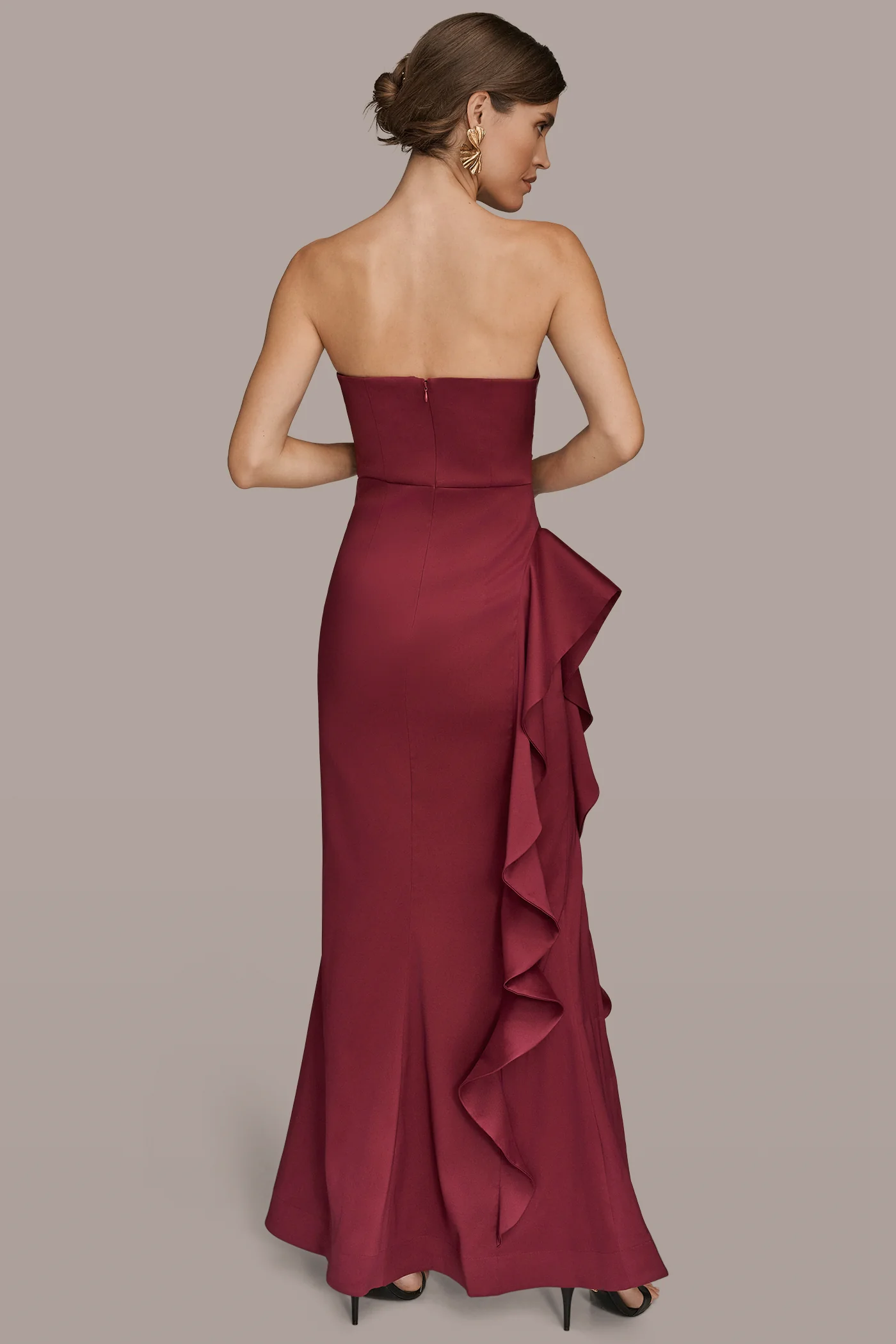 STRAPLESS MIKADO RUFFLE HIGH-SPLIT GOWN - VXVOV