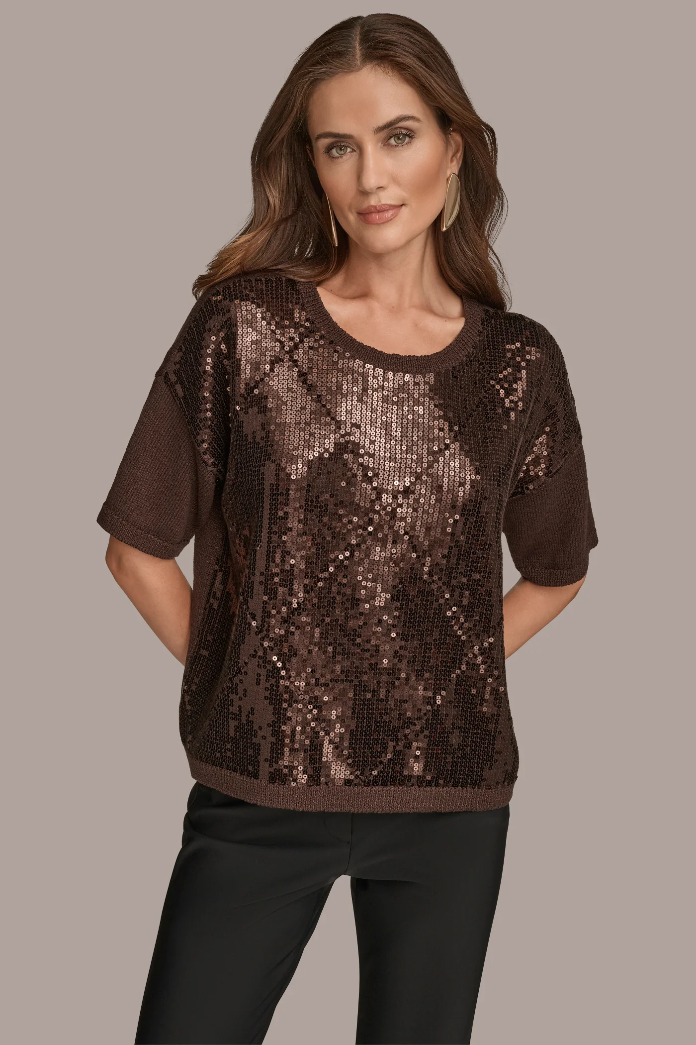 ELBOW-SLEEVE SEQUIN SWEATER - VXVOV