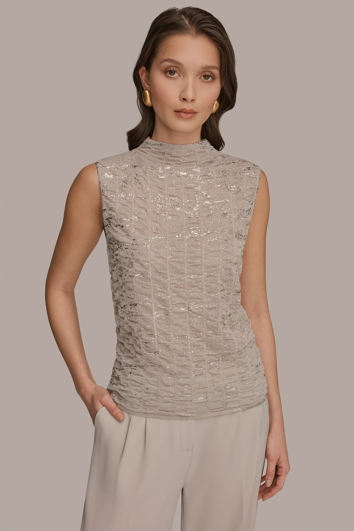 METALLIC RUCHED SWEATER - VXVOV