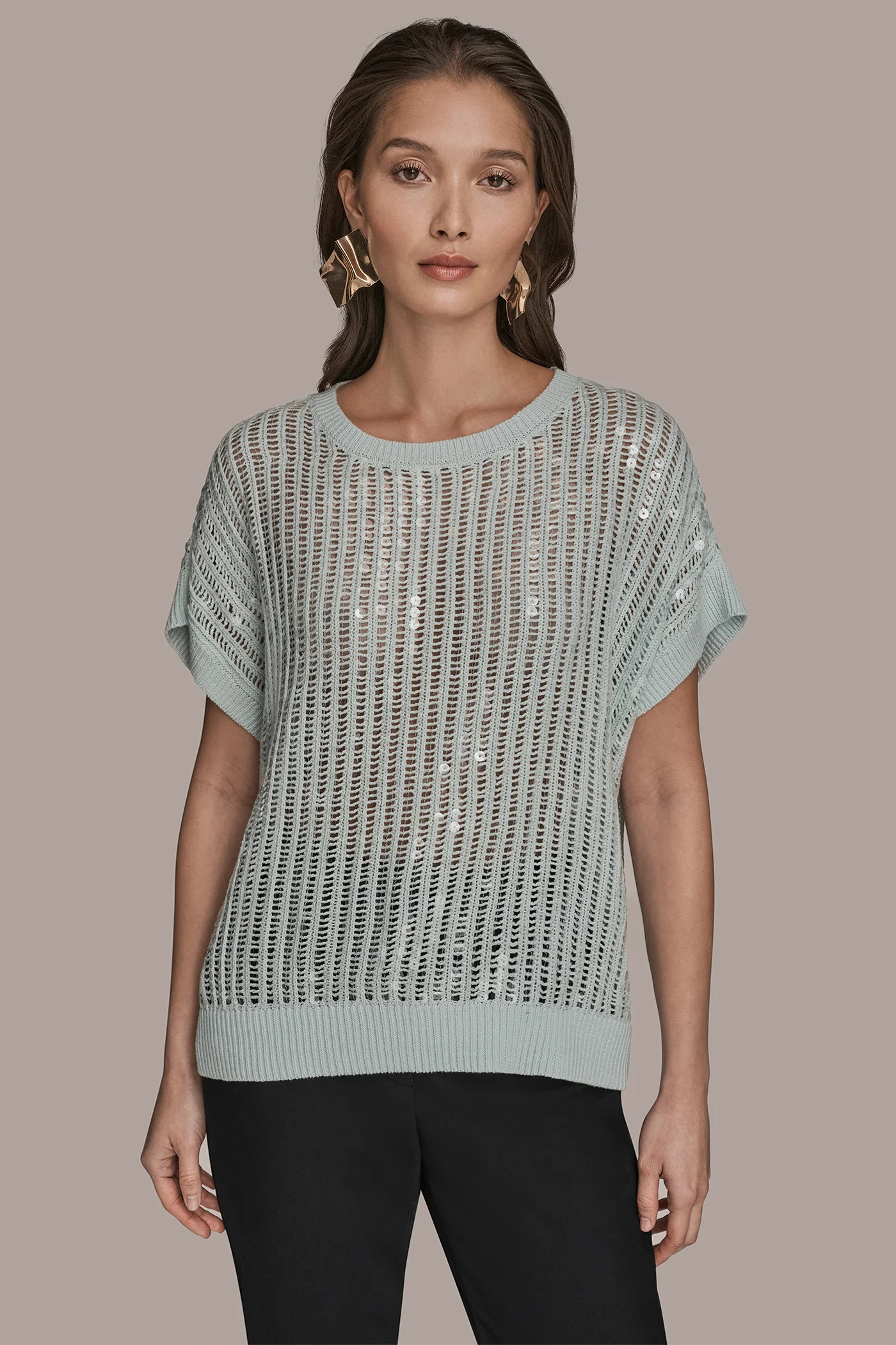 COTTON-BLEND SEQUIN OPEN-KNIT SWEATER - VXVOV