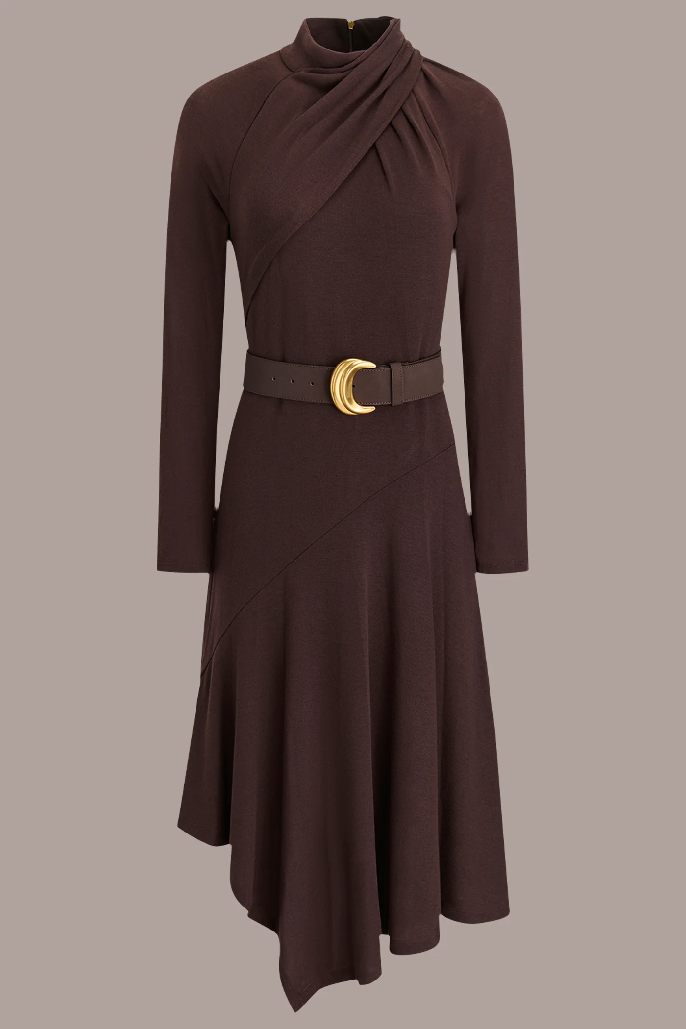 LONG SLEEVE MIDI ASYMMETRIC SWEATER DRESS - VXVOV