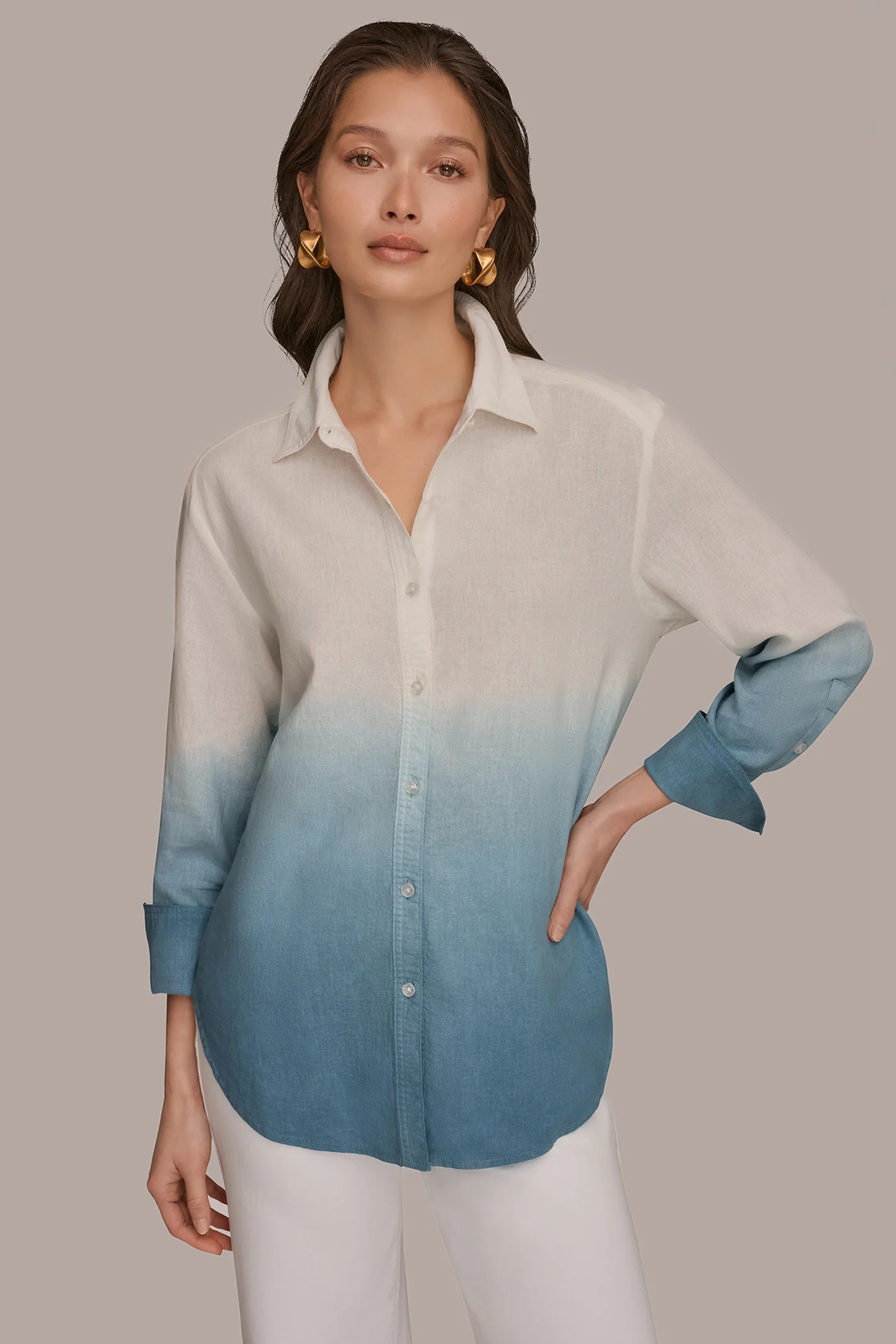 LINEN-BLEND DIP-DYED STRIPED SHIRT - VXVOV